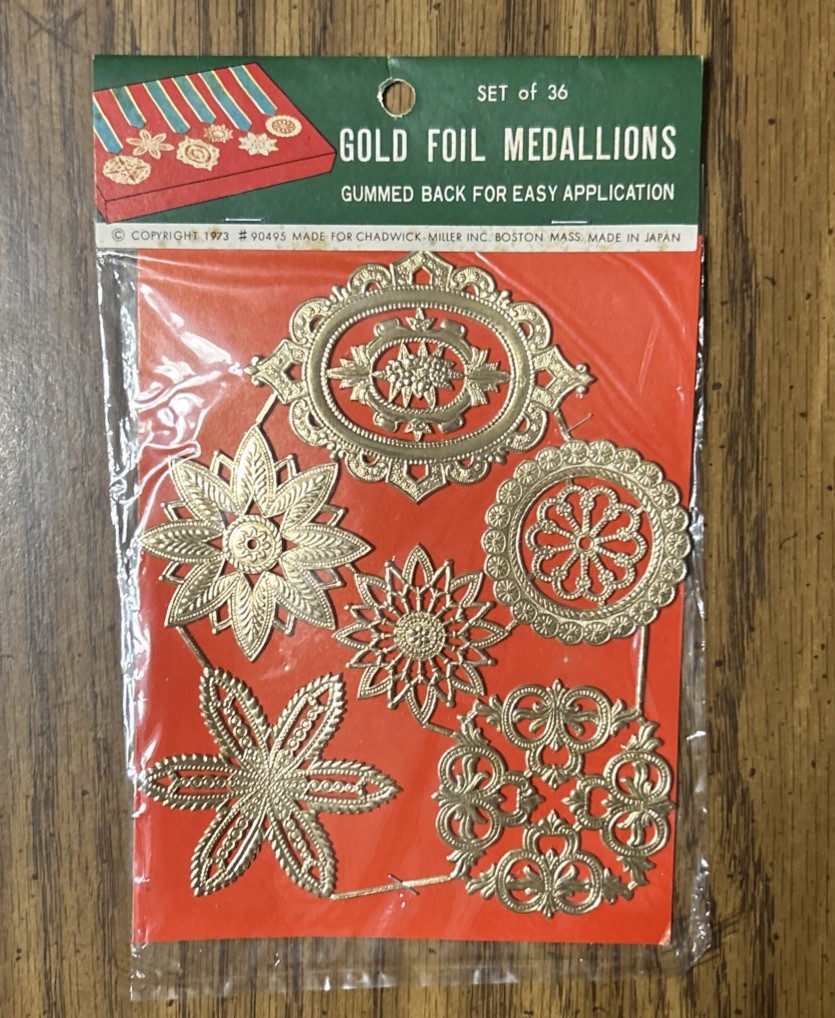 Vintage 1973 Gold Foil Medallions W/ Gummed Back For Crafting Japan Doily