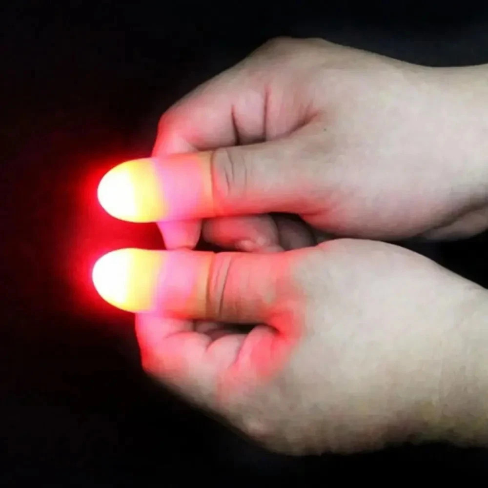 2PCS Fake Thumb Tips Magic Trick Light Up Fingers Prank Prop