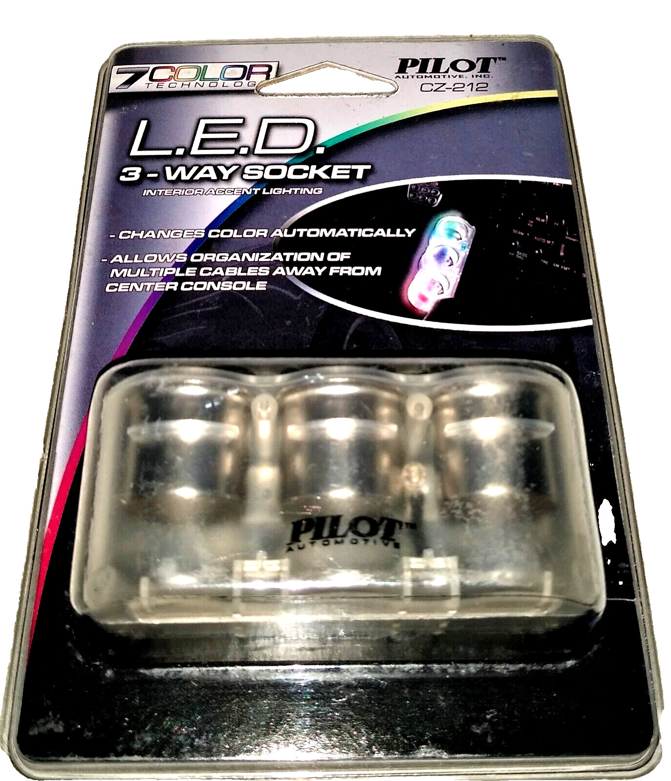 Pilot CZ-212 3 Way 12V Socket (3 L.E.D. OUTLETS) - Changes 7 Colors - New