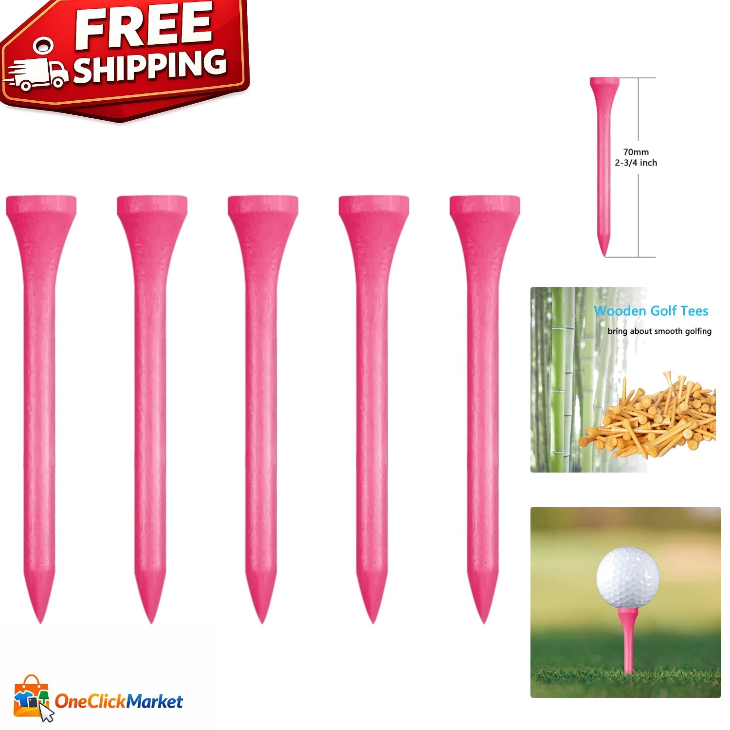 Eco-Friendly Wooden Golf Tees 2-3/4" - Perfect for Every Golfer - 100 Count