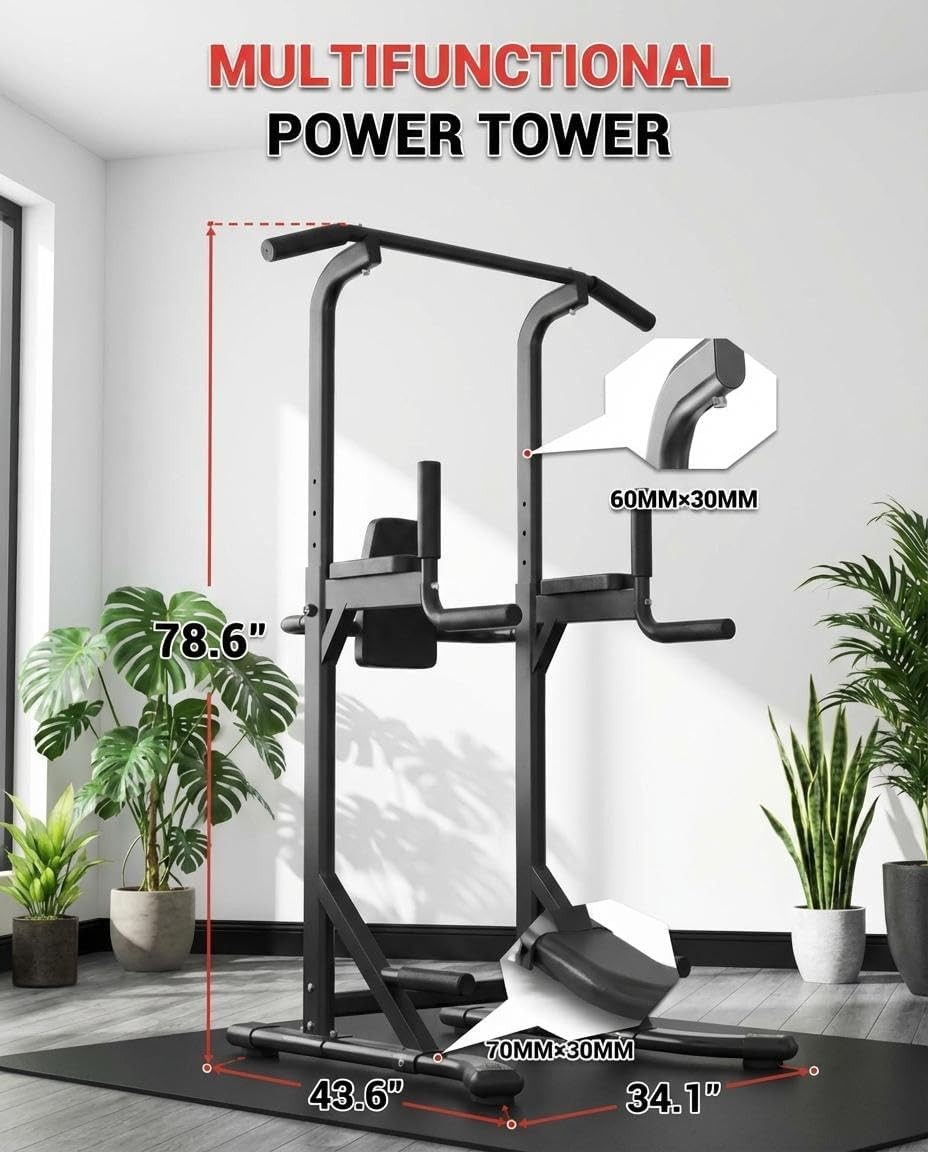 Multi-Function Power Tower Pull Up Bar Station with Backrest Adjustable Height