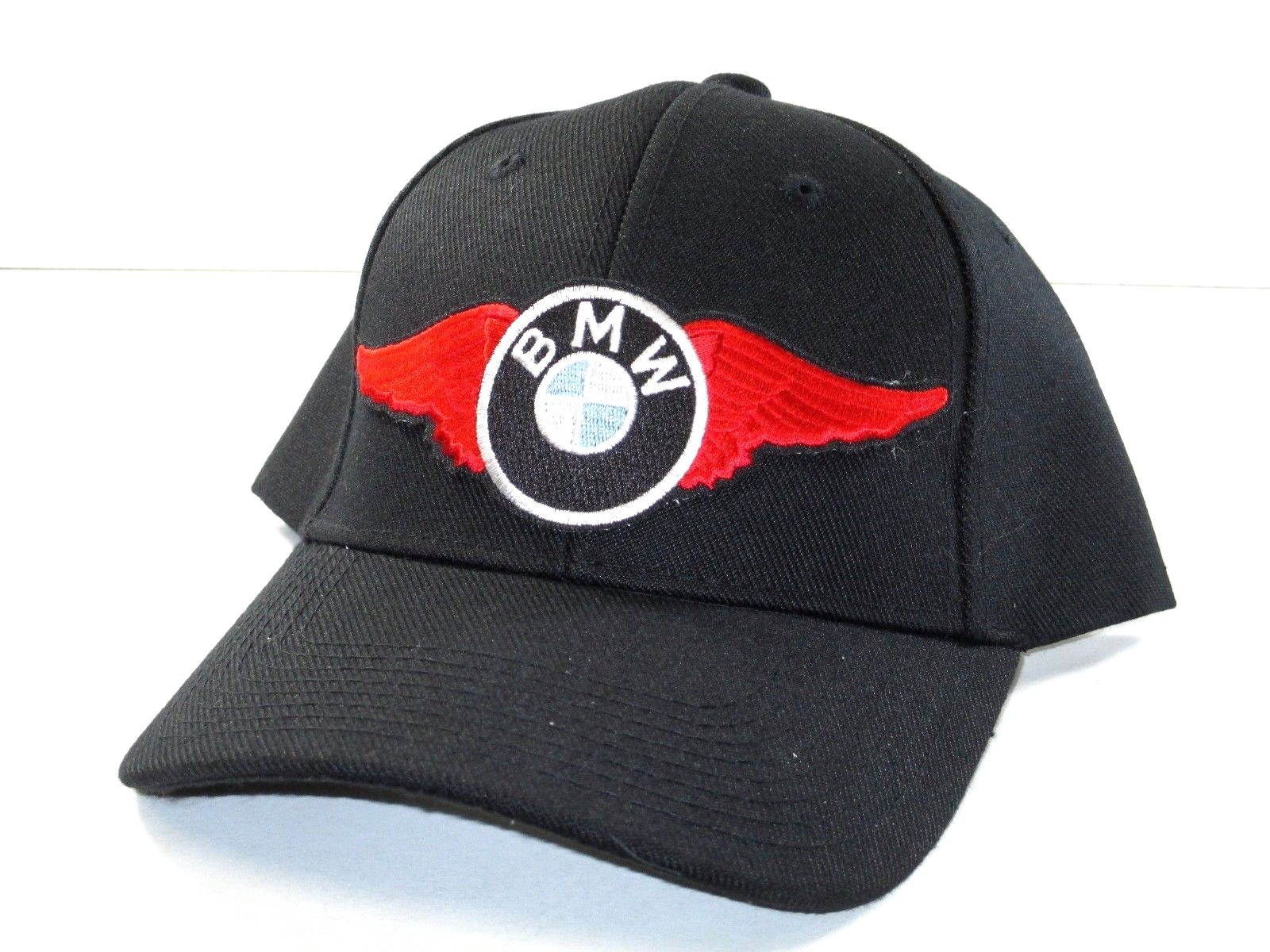 Red BMW Wing Hat baseball cap vintage motorcycle patch black black ballcap