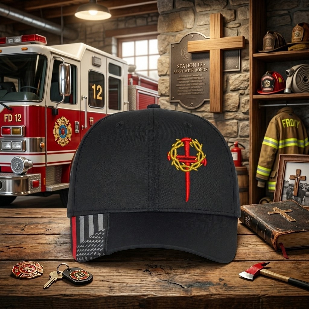 Christian Hats for Men and Women Red Line Jesus Cross with Crown of Thorns