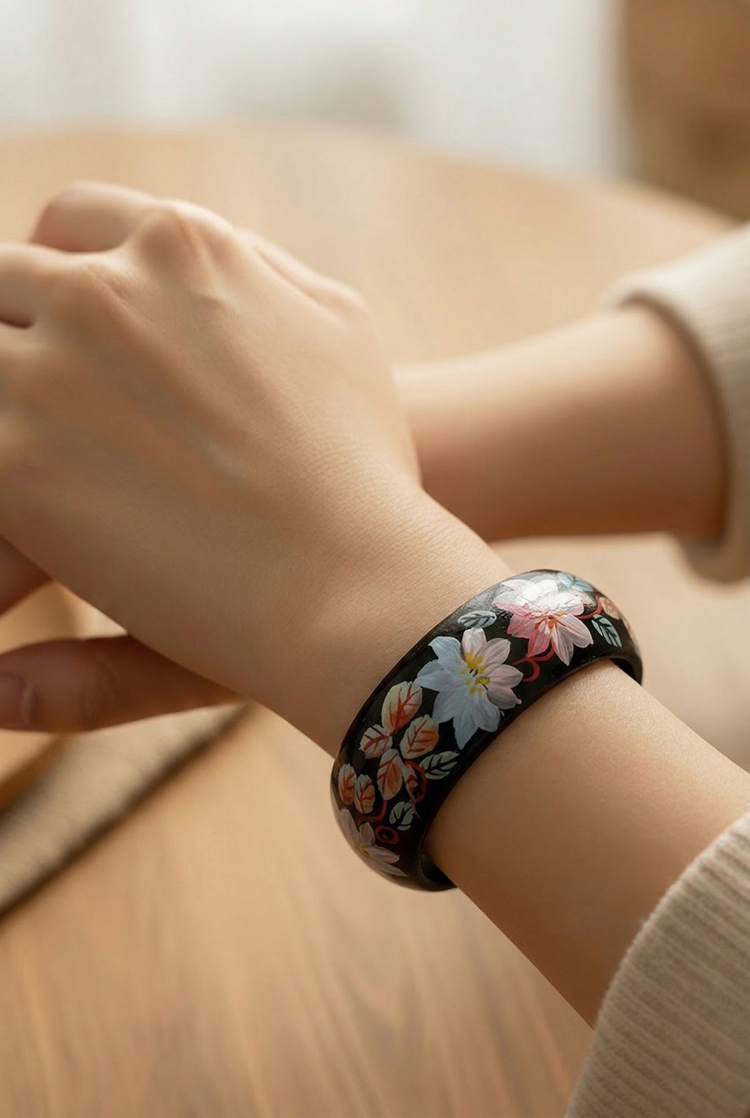 MultiColor Floral Wooden Bracelet Bangle
