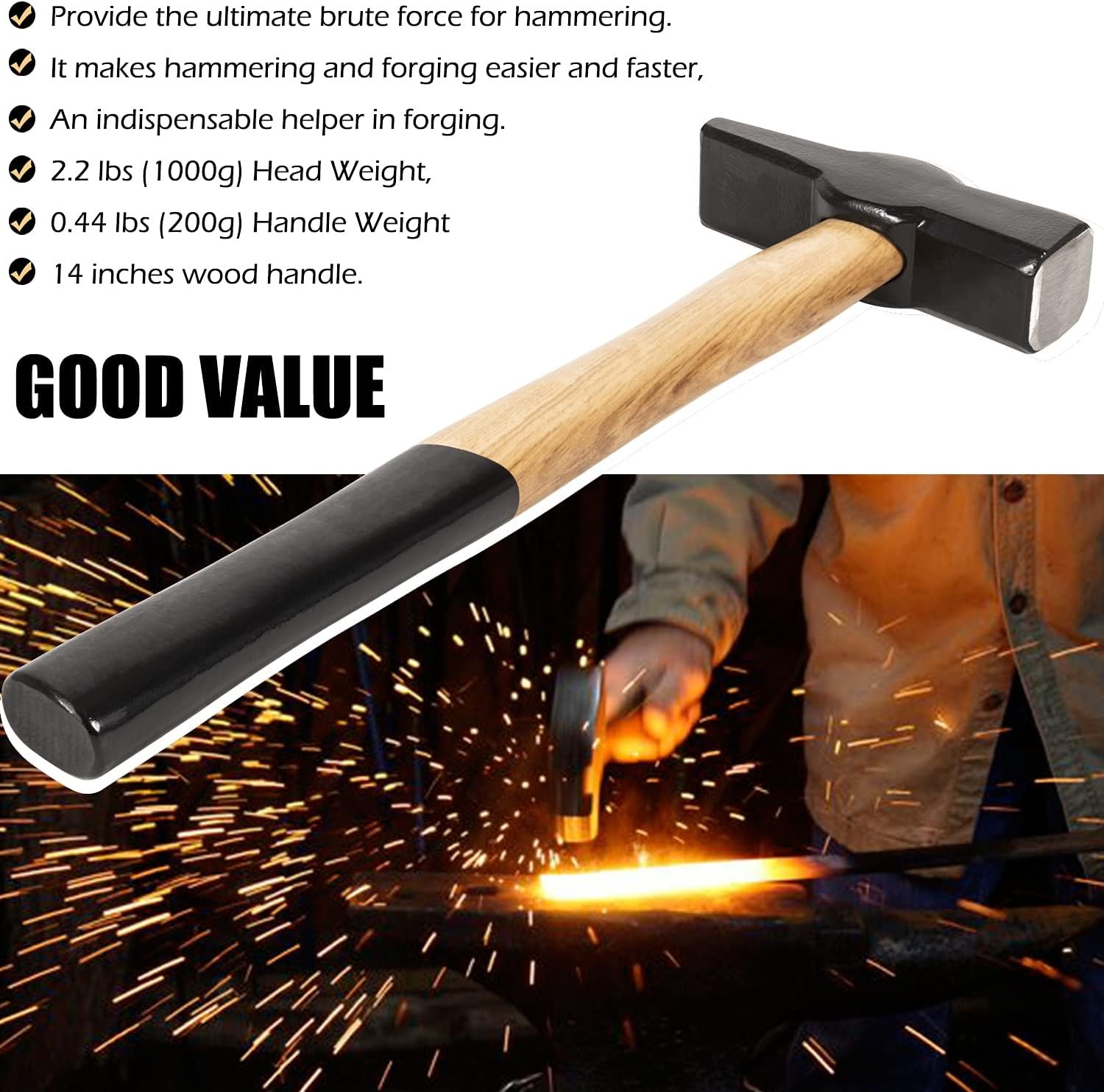 Blacksmiths' handmade Hammer Replace for 0000811-1000 Blacksmith Forging Tool