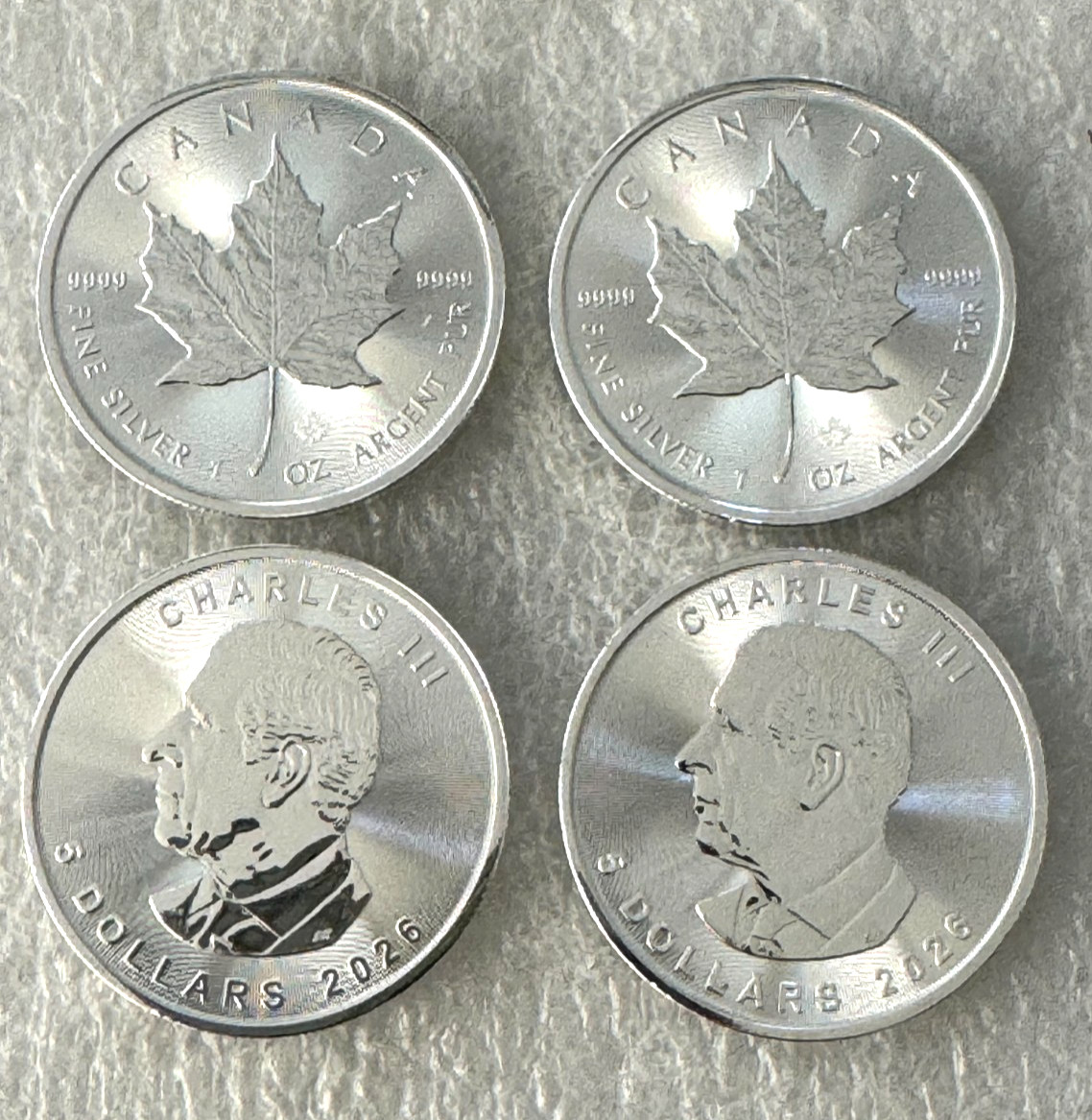 Lot of 4 Silver 2026 Canada 1 oz .9999 Silver Maple Leaf $5 Coins