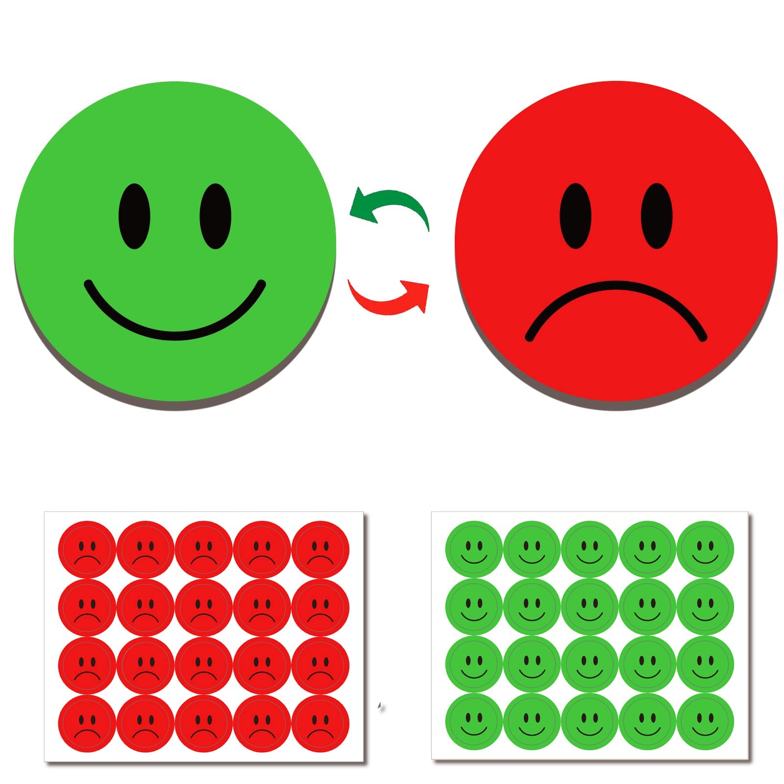 KAARP Double Sided Smiley Face Magnets for Whiteboard, 1"x20Pcs, Green,red