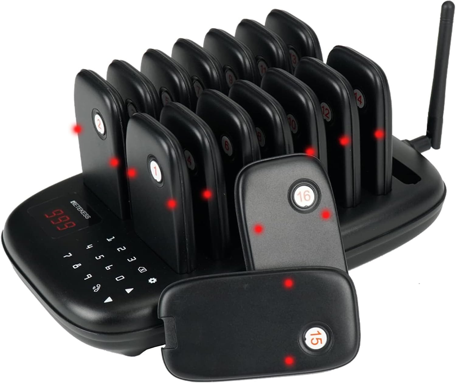 Retekess TD175 Restaurant Pager System, Pagers For Restaurant, 16 Beepers Black