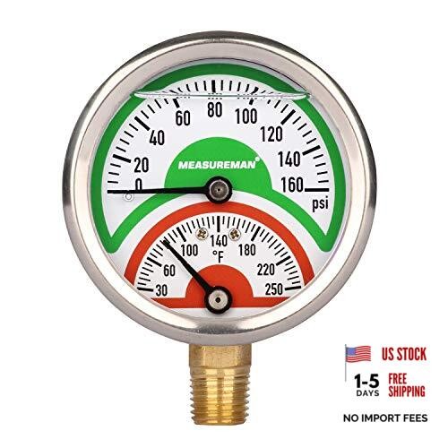 Tridicator, Thermo-Manometer, 2-1/2", Silicone Oil Filled, 0 Lower Mount
