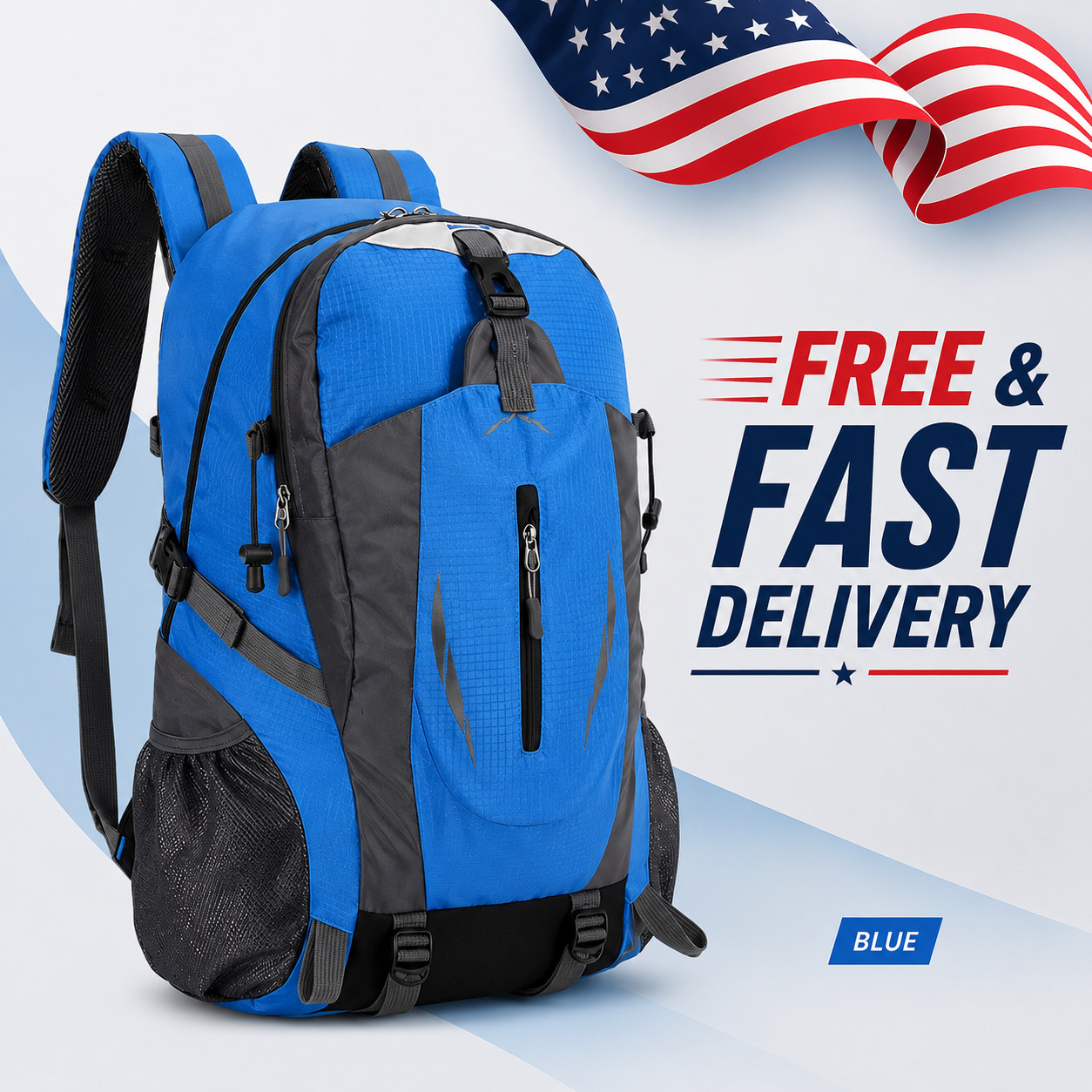 Heavy Duty Travel Backpack 40L Large Capacity Camping Hiking Rucksack Bag(BLUE)