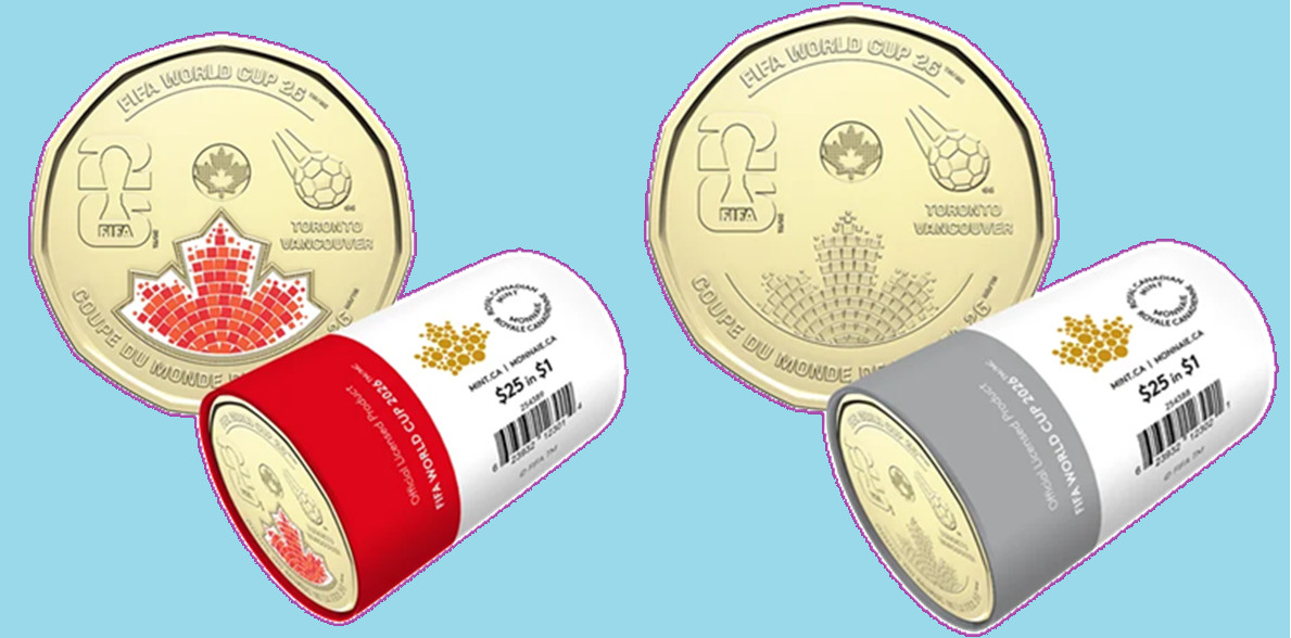 Set of 2026 Canada FIFA World Cup COl + Non-Col Loonie Mint UNC $1 Dollar Coin