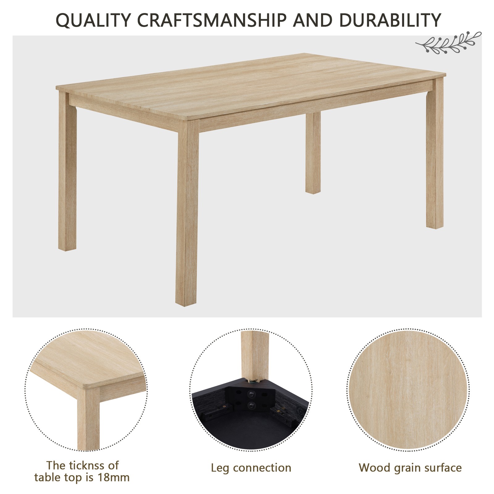6Pack Dining Table Set with Bench, Wooden Rectangular Kitchen Table Set, Modern