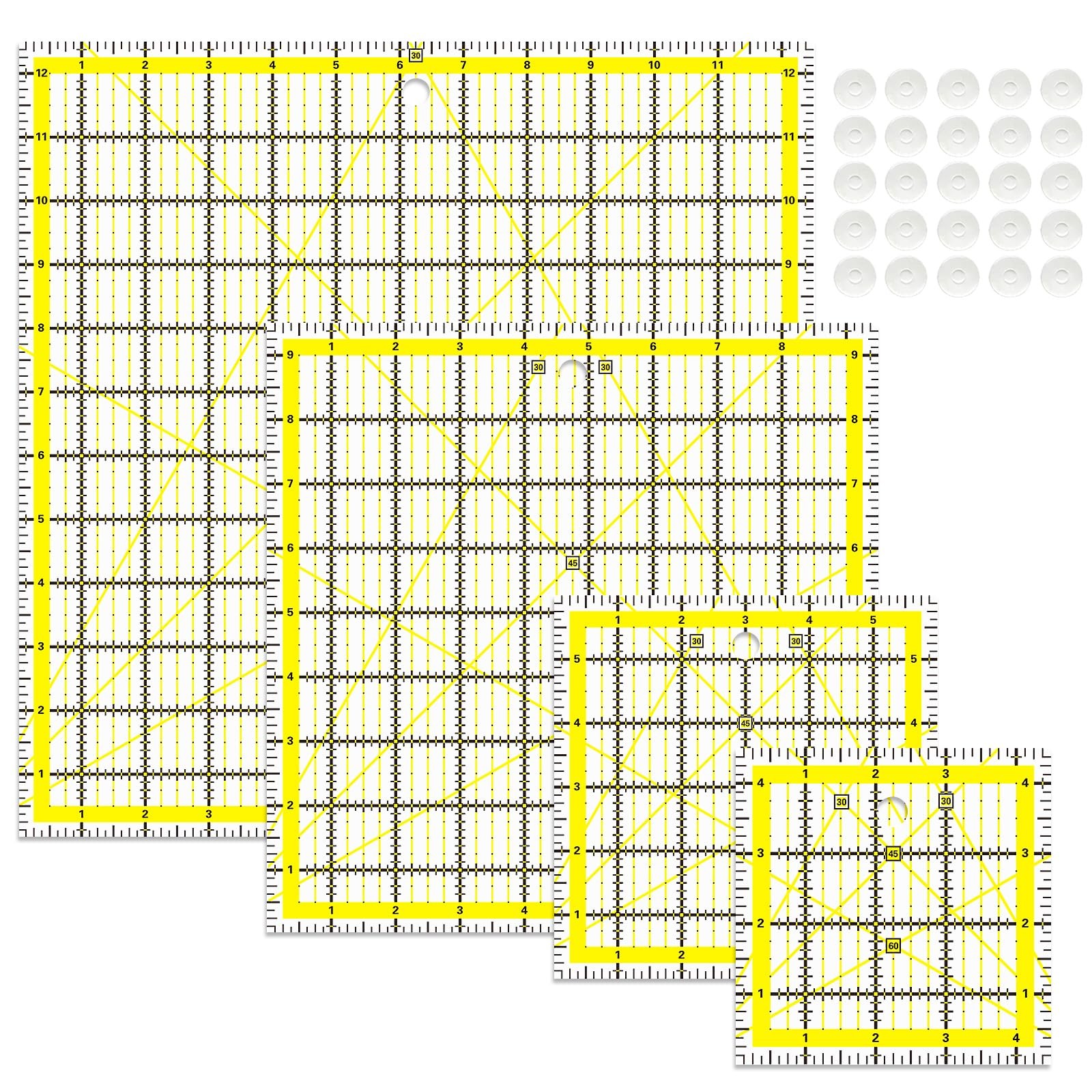 VPVPV 4 Piece Quilting Ruler,Acrylic Square Ruler,Quilting Yellow-4