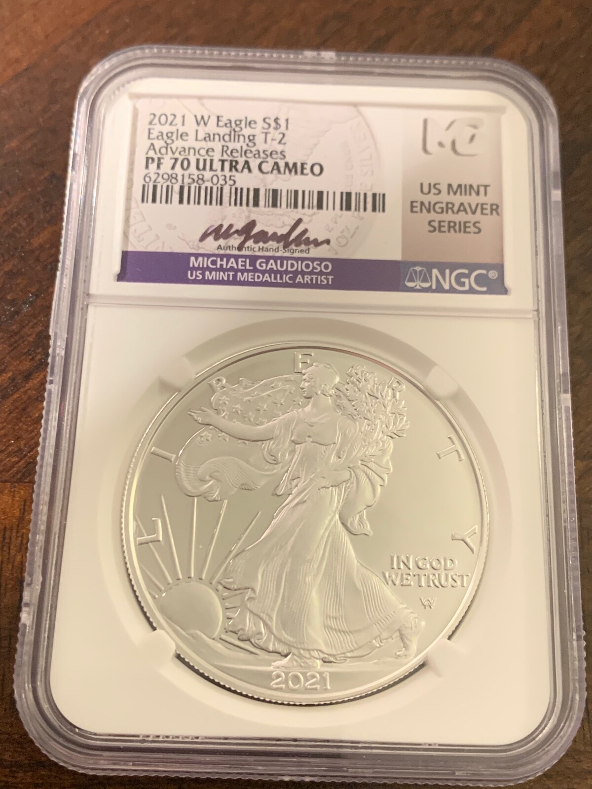 2021 Proof Silver Eagle  T2  PF70 UC, Advance Releases, Mint Engraver Series