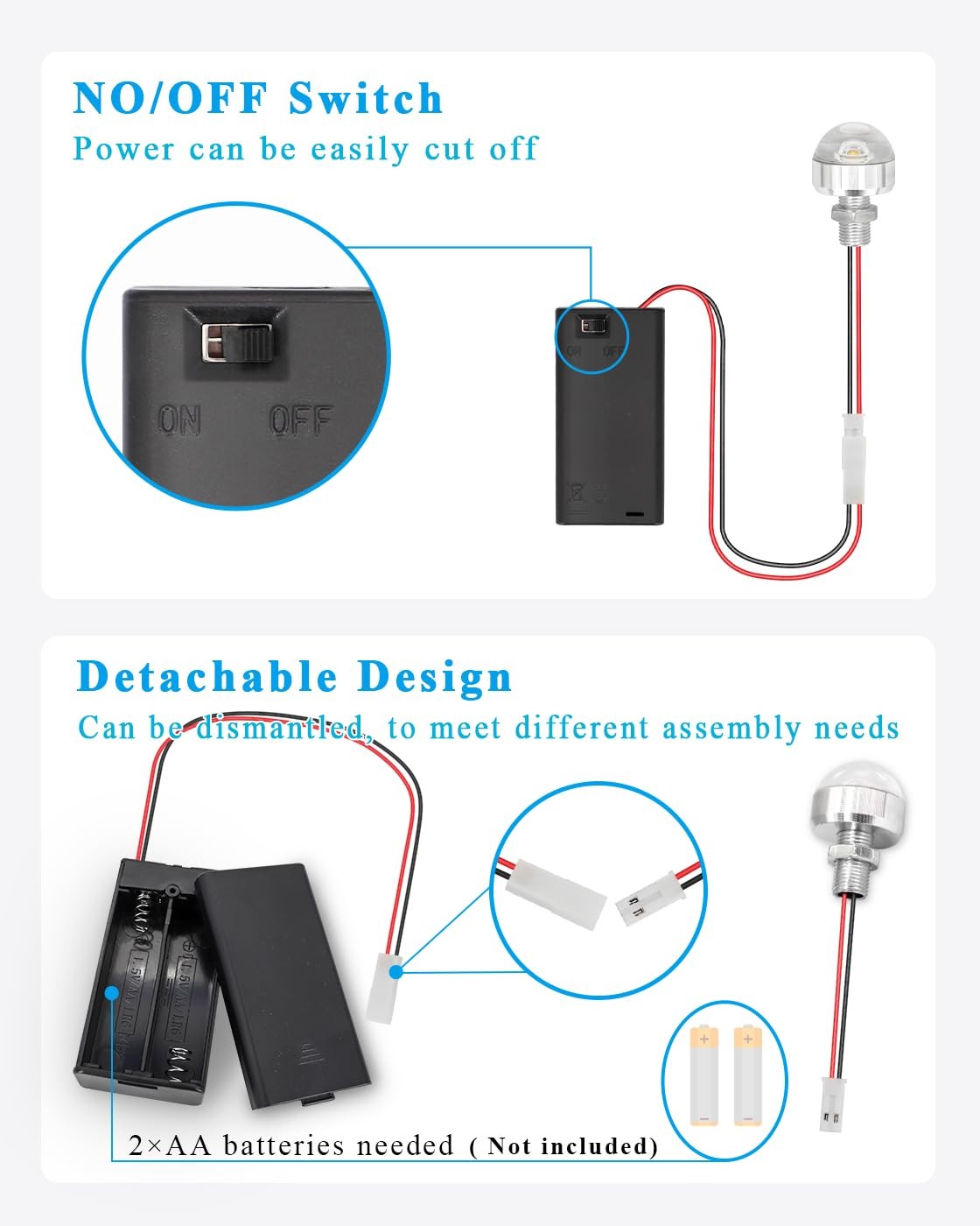 "AA Battery Box with LED Lamp & Switch, Mini 3V Light Wiring Kit, 1 Pack"