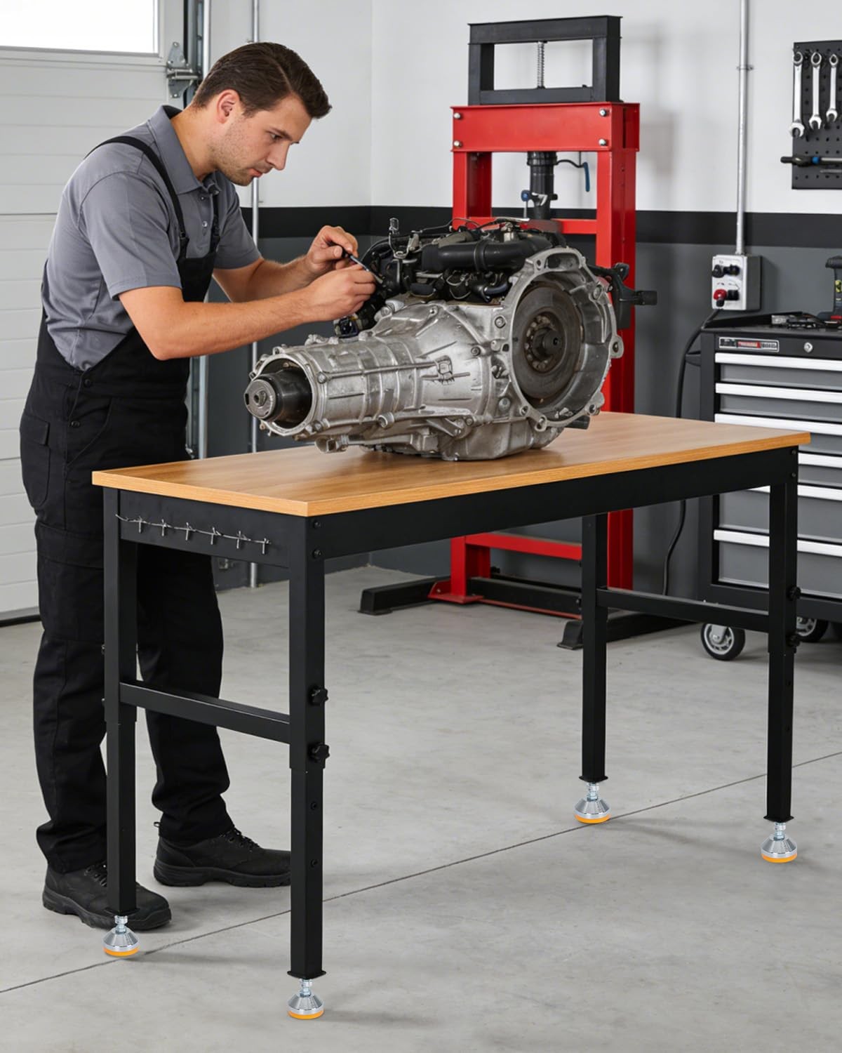 Garage Workshop Workbench w/ Locking Casters or Feet Adjustable Bench Table