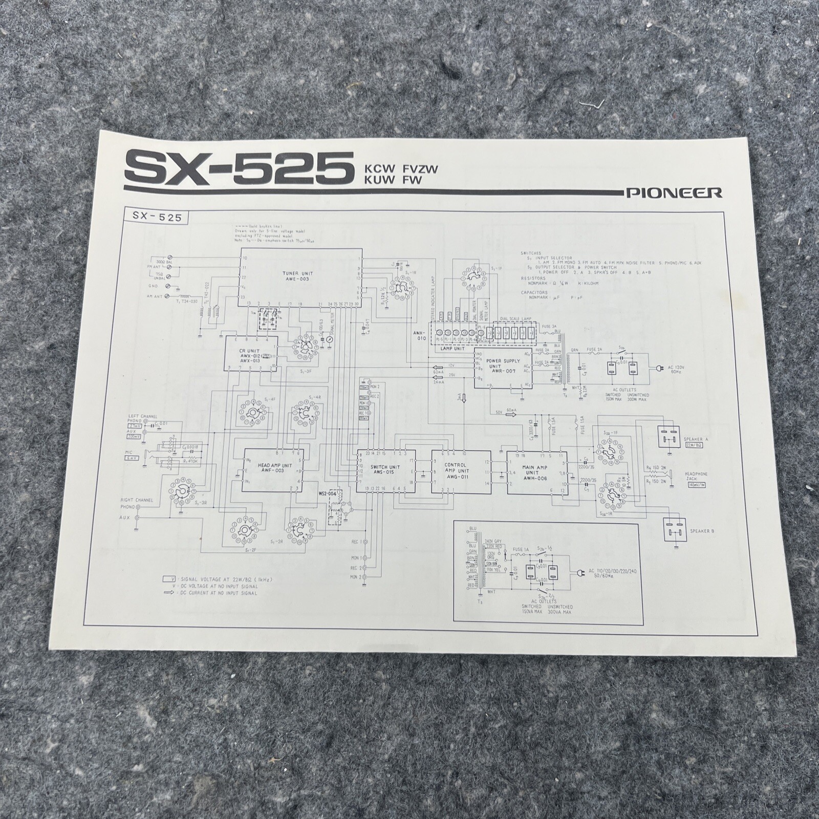PIONEER SX-525 Schematic Diagrams Brochure Manual