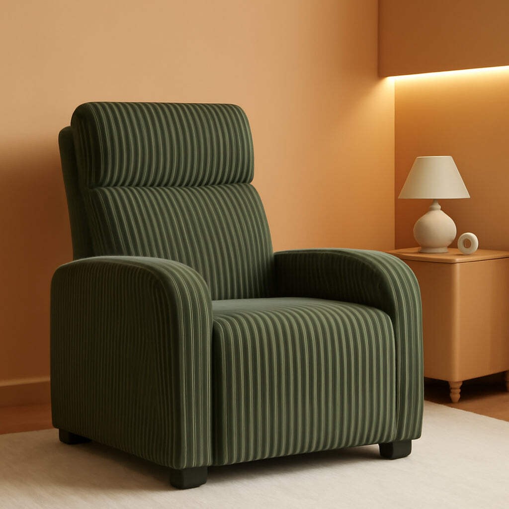 Corduroy Dark Green High-Back Armchair With Pockets