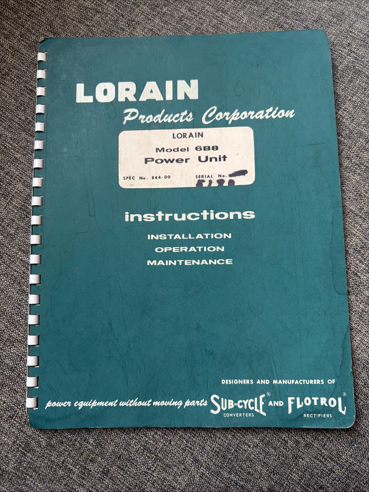 instruction manual/diagram Pull Out Lorain Products Corp Model 688 Power Unit
