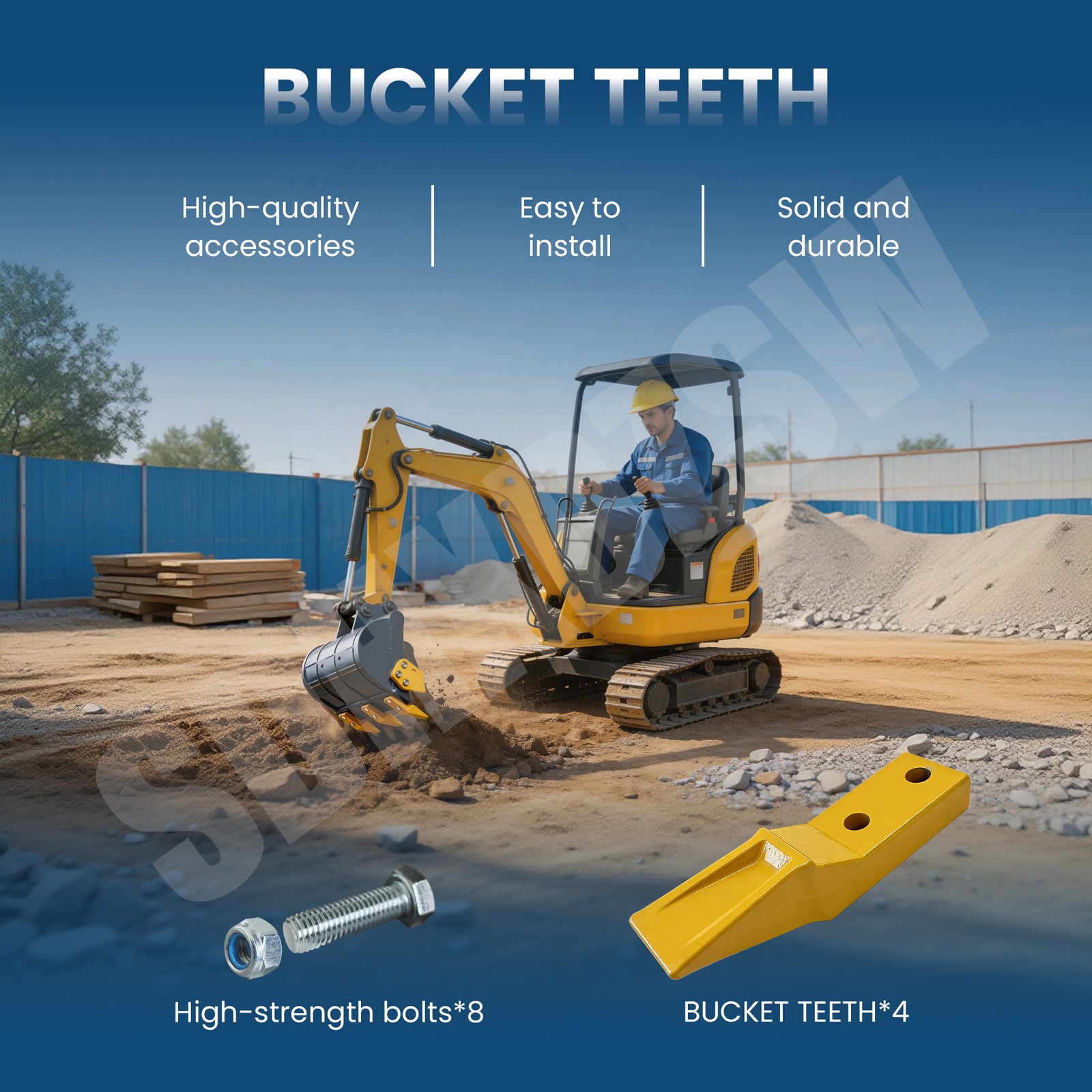 Duty Bolt-On Bucket Teeth for Mini Excavators, 4-Pack with Mounting Hardware
