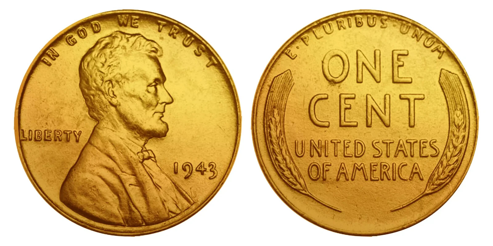 LOT  OF  2      UNC  1943   P   Mint  STEEL &  24K GOLD  PLATED  Lincoln Wheat
