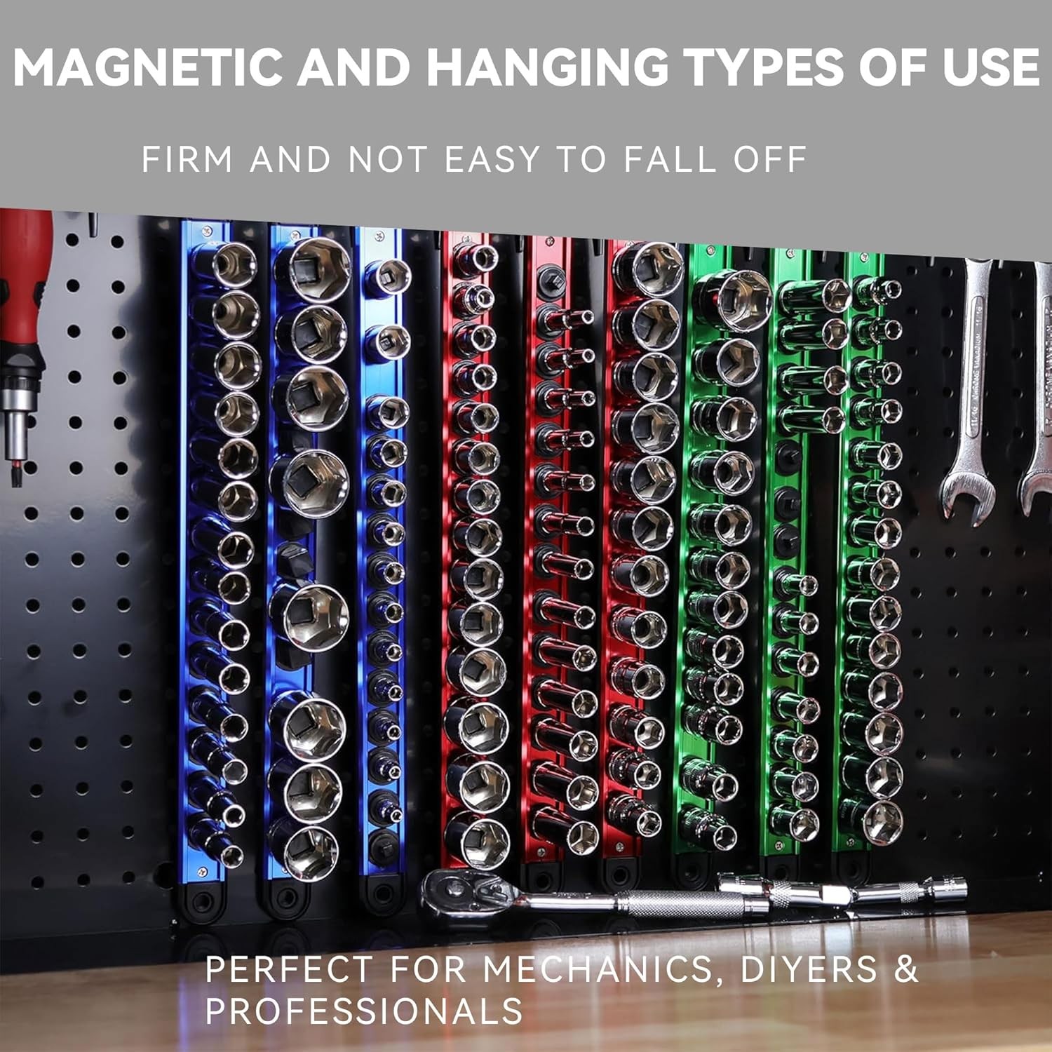 Magnetic Socket Holder Organizer Set - 9-Piece Detachable Trays for 1/4", 3/8",