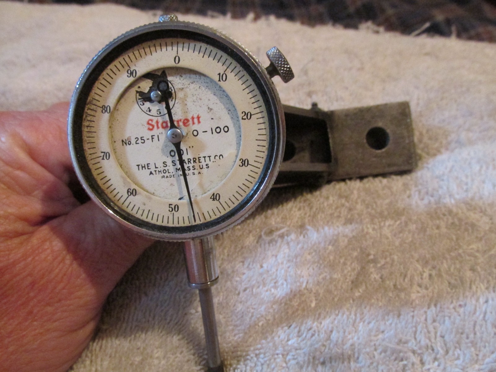 Mounted Starrett dial indicator model # 25 f1 vintage Machinists Precision Tool
