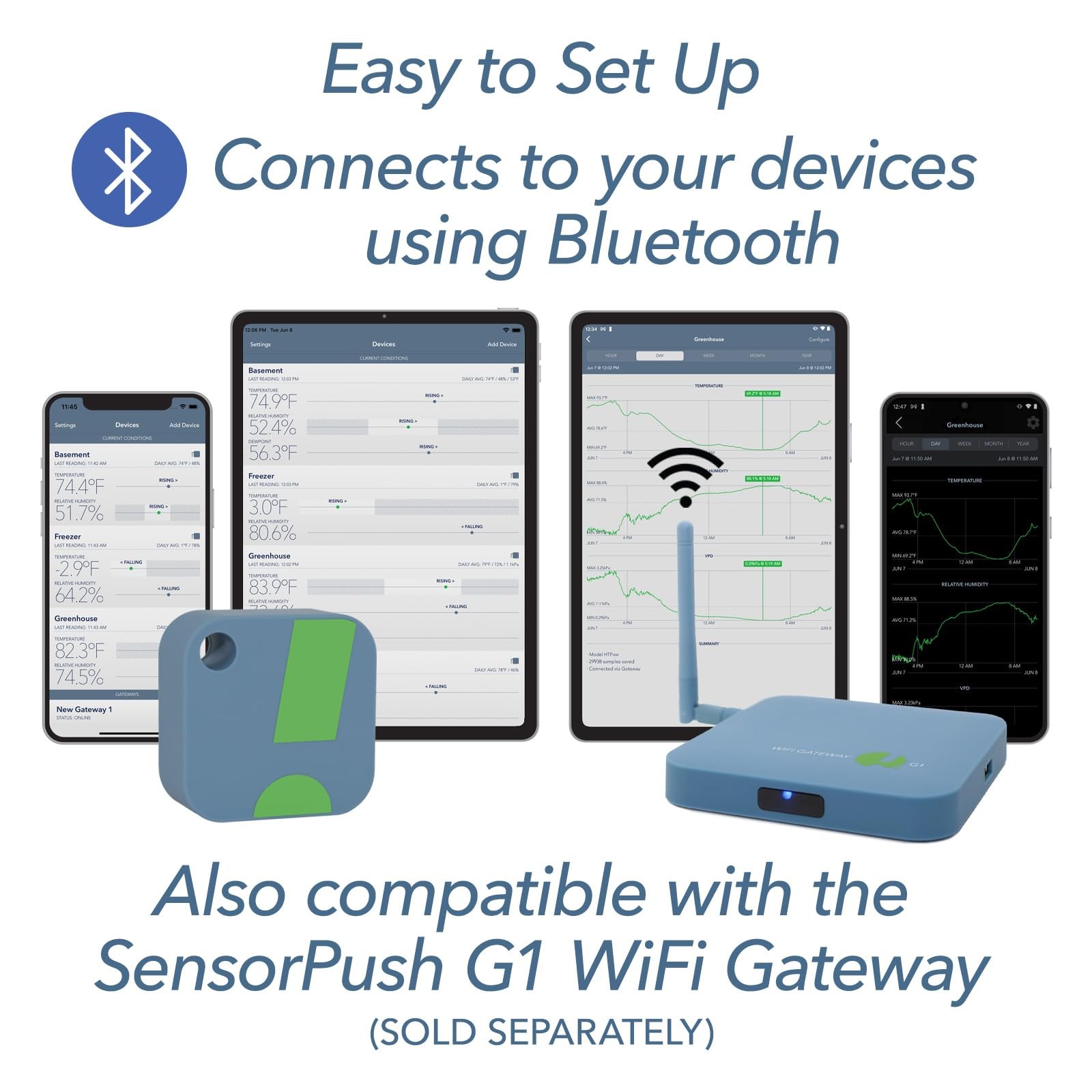 SensorPush HT1 Smart Temperature Sensor & Humidity - 1 Pack, Blue