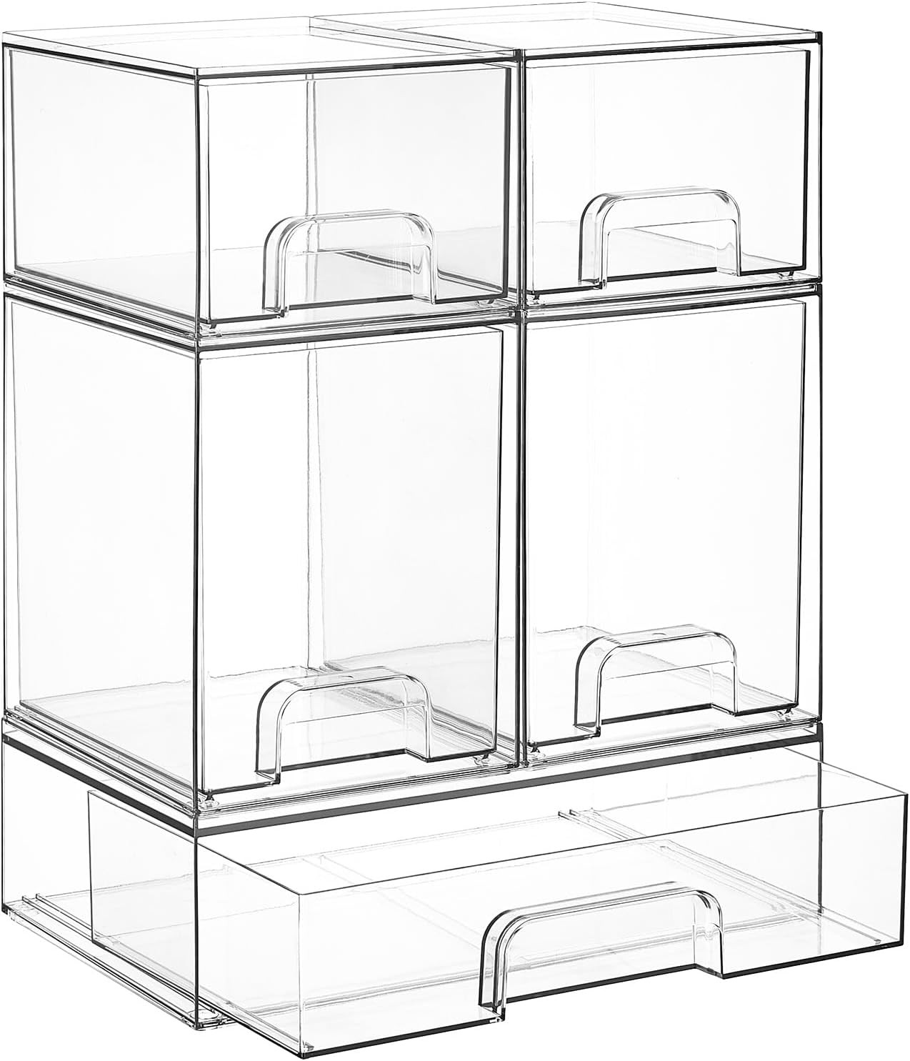 Stackable Storage Drawers Set of 5, Clear Plastic Organizer Bins for Baby Bottle