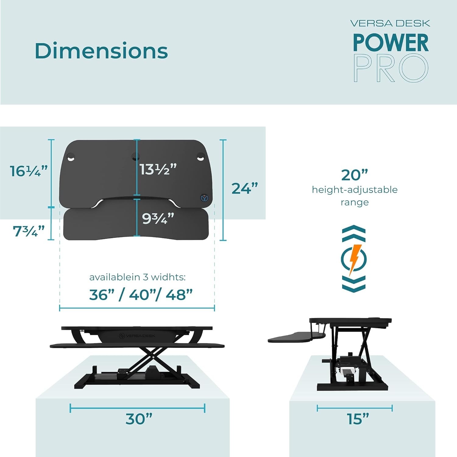 VERSADESK® PowerPro™ 40" Electric Standing Desk Converter - Adjustable Height