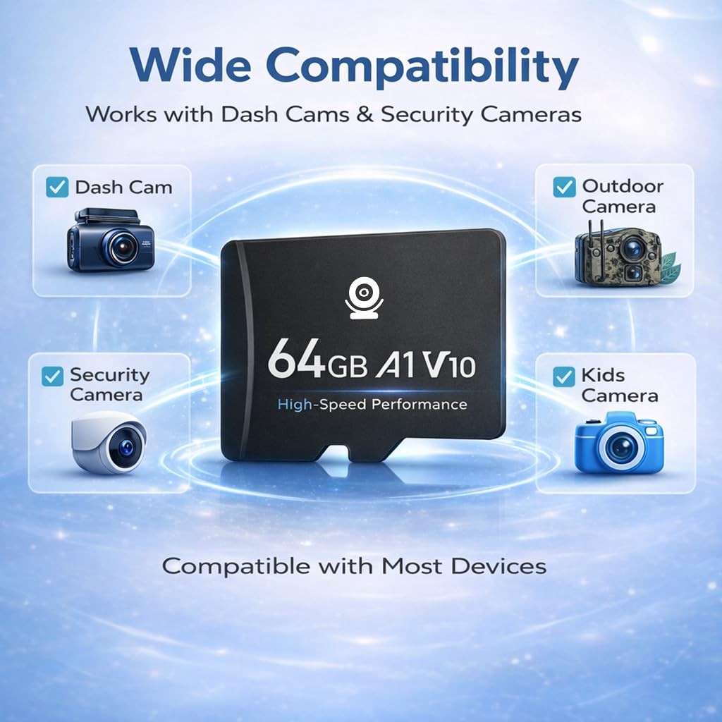 64GB TF Memory Card Class 10 FAT32 High Speed Reading/Writing for Security Ca...