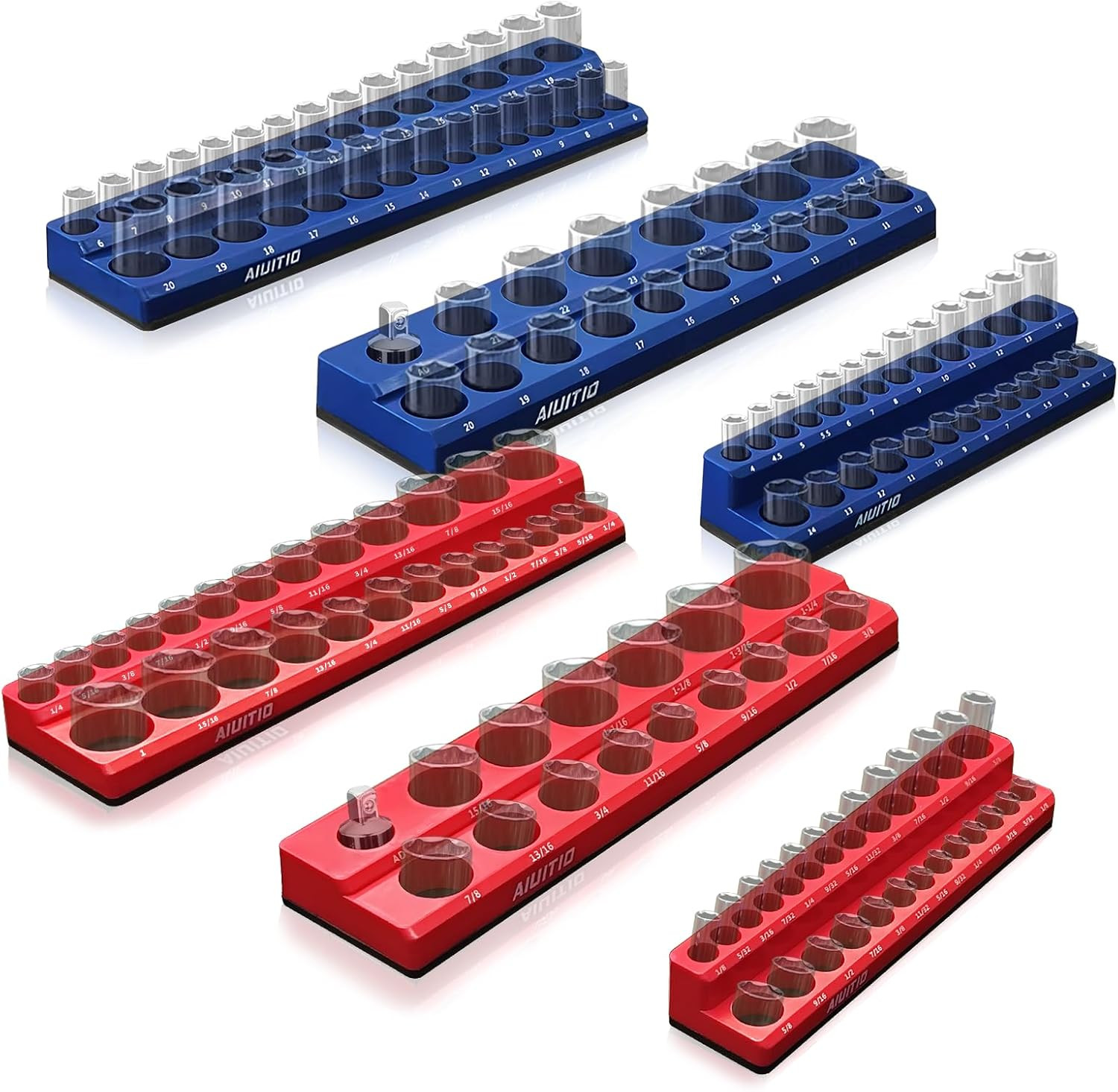 6-Piece Magnetic Socket Organizer Set, Magnetic Socket Holder Includes 1/4", ...