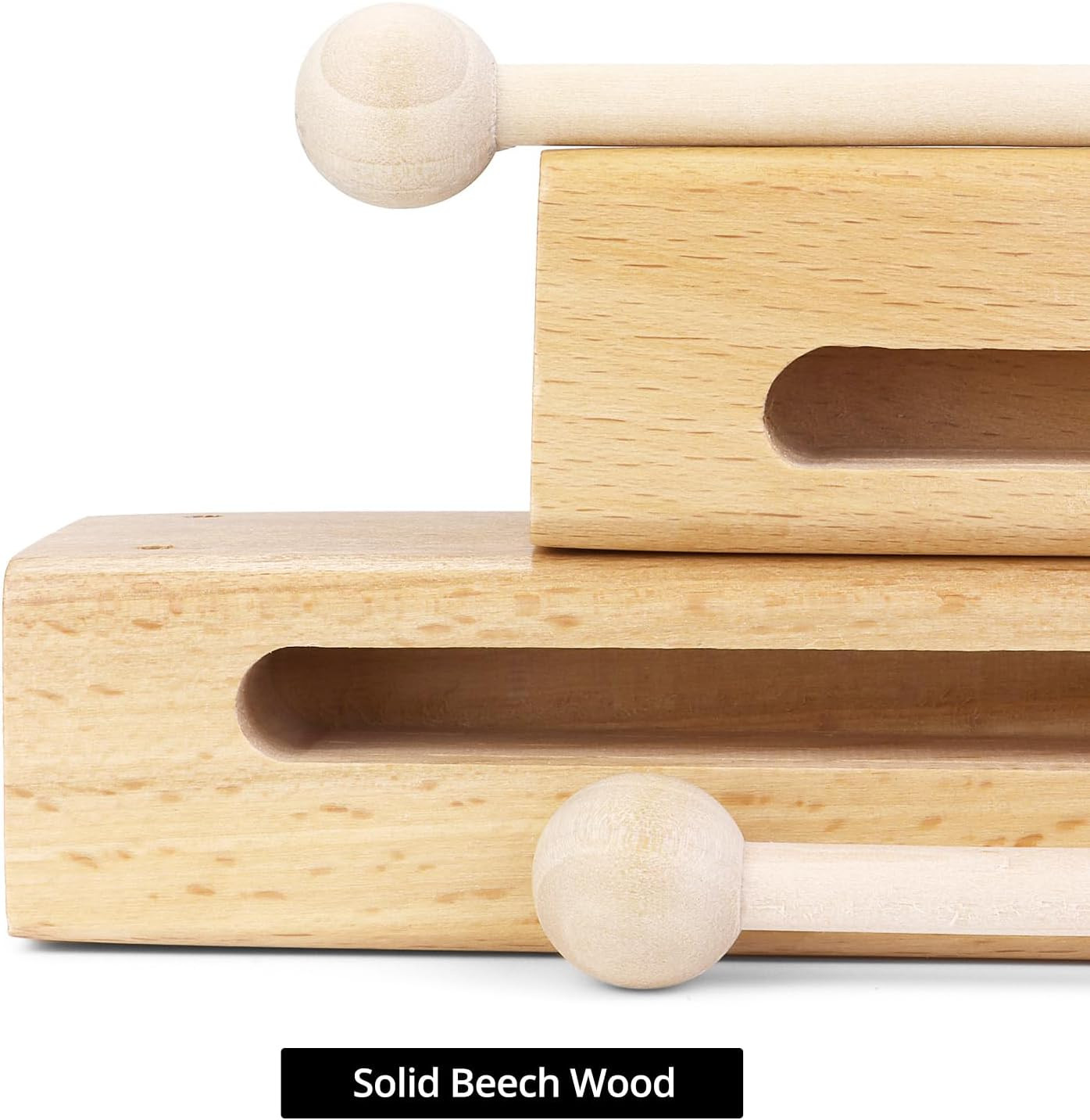 2-Pack Beech Wood Percussion Blocks with Mallets Rhythm Instrument Set