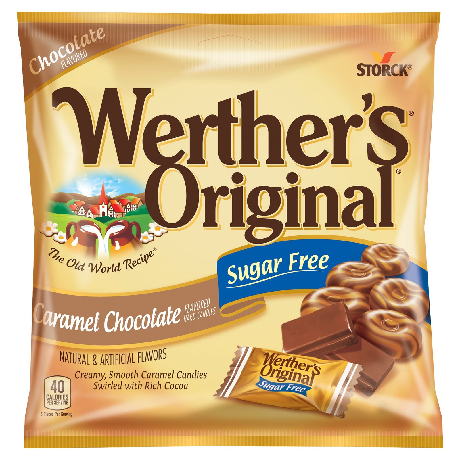 Werther's Original Hard Sugar Free Caramel Chocolate Candy, 2.35 Oz Bags (Pack o