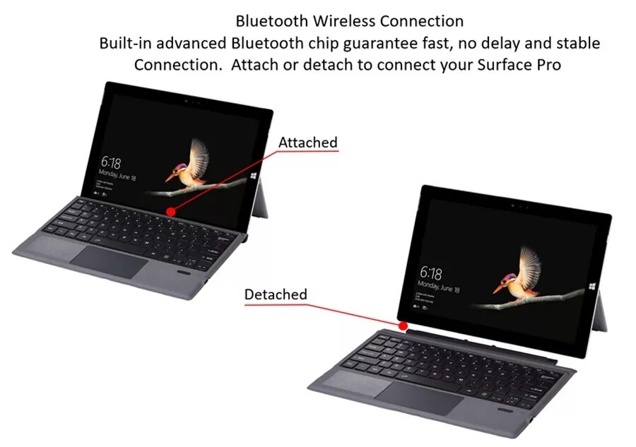 Wireless Keyboard Backlit Type Cover Magnetic for Microsoft Surface Pro 7/6/5/4