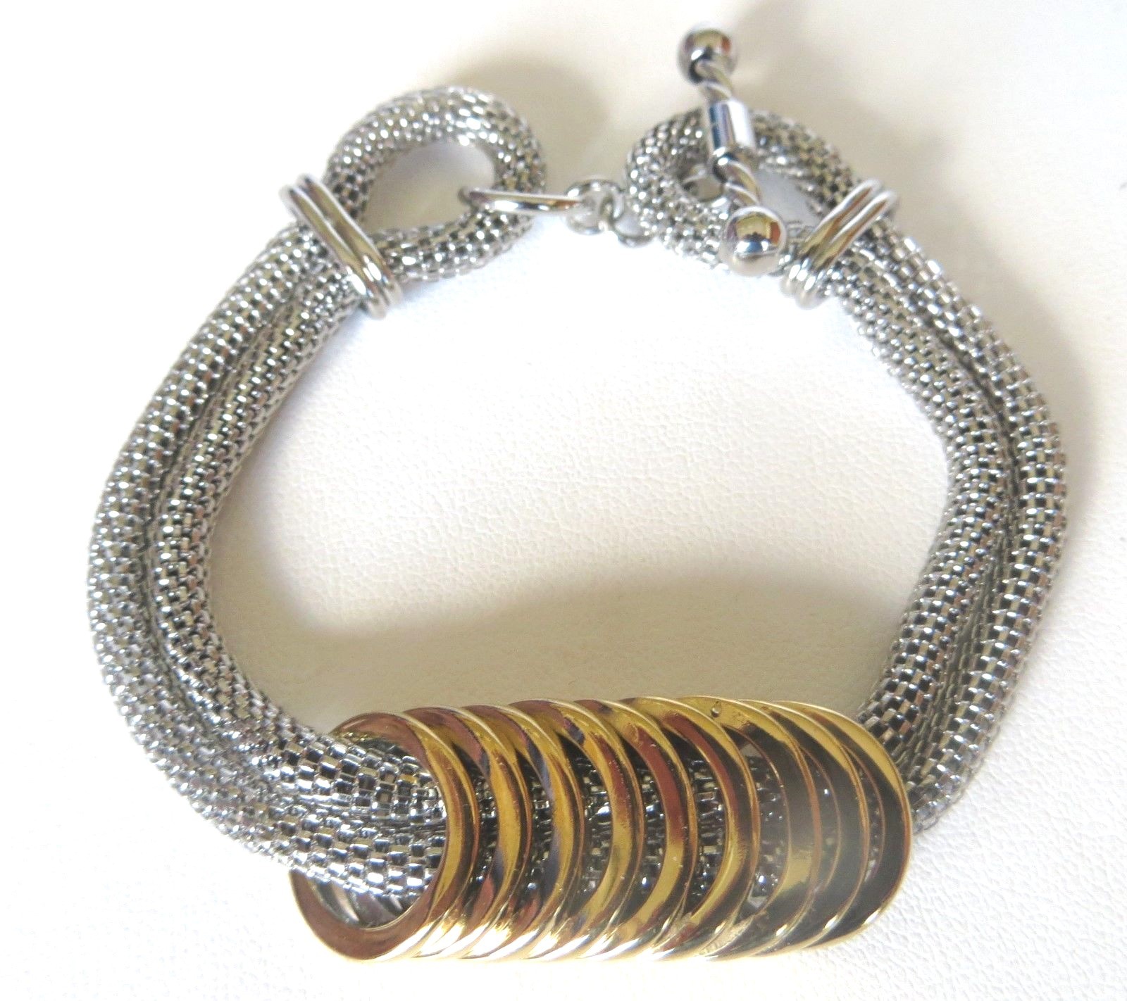 Stainless Steel and Gold Plated Toggle bracelet  Long 8.5 Inches