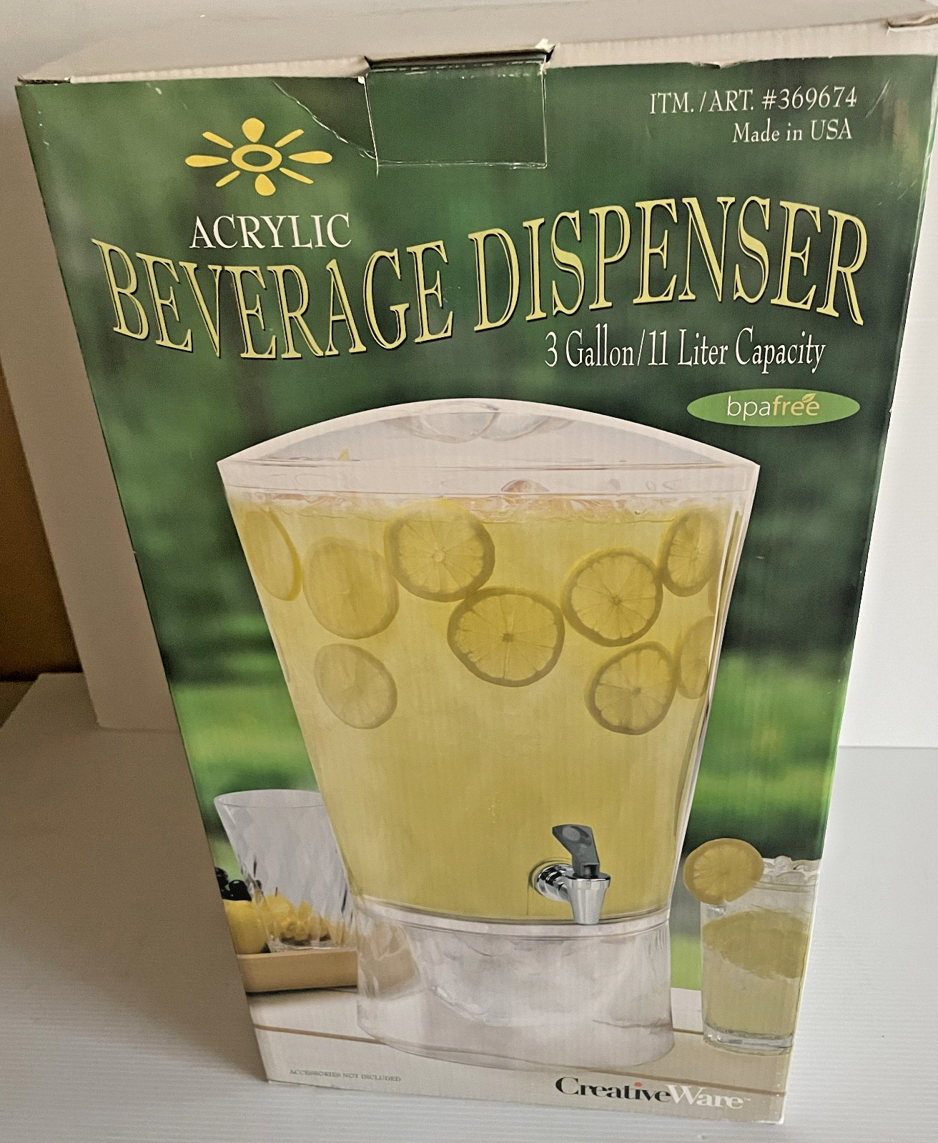 CreativeWare 3-Gallon Beverage Dispenser Clear BPA Free Acrylic 18” Model 369674