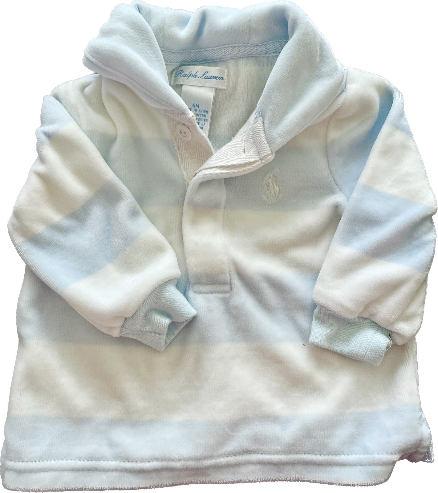 EUC Ralph Lauren Velour Pullover Baby Blue and White 6M