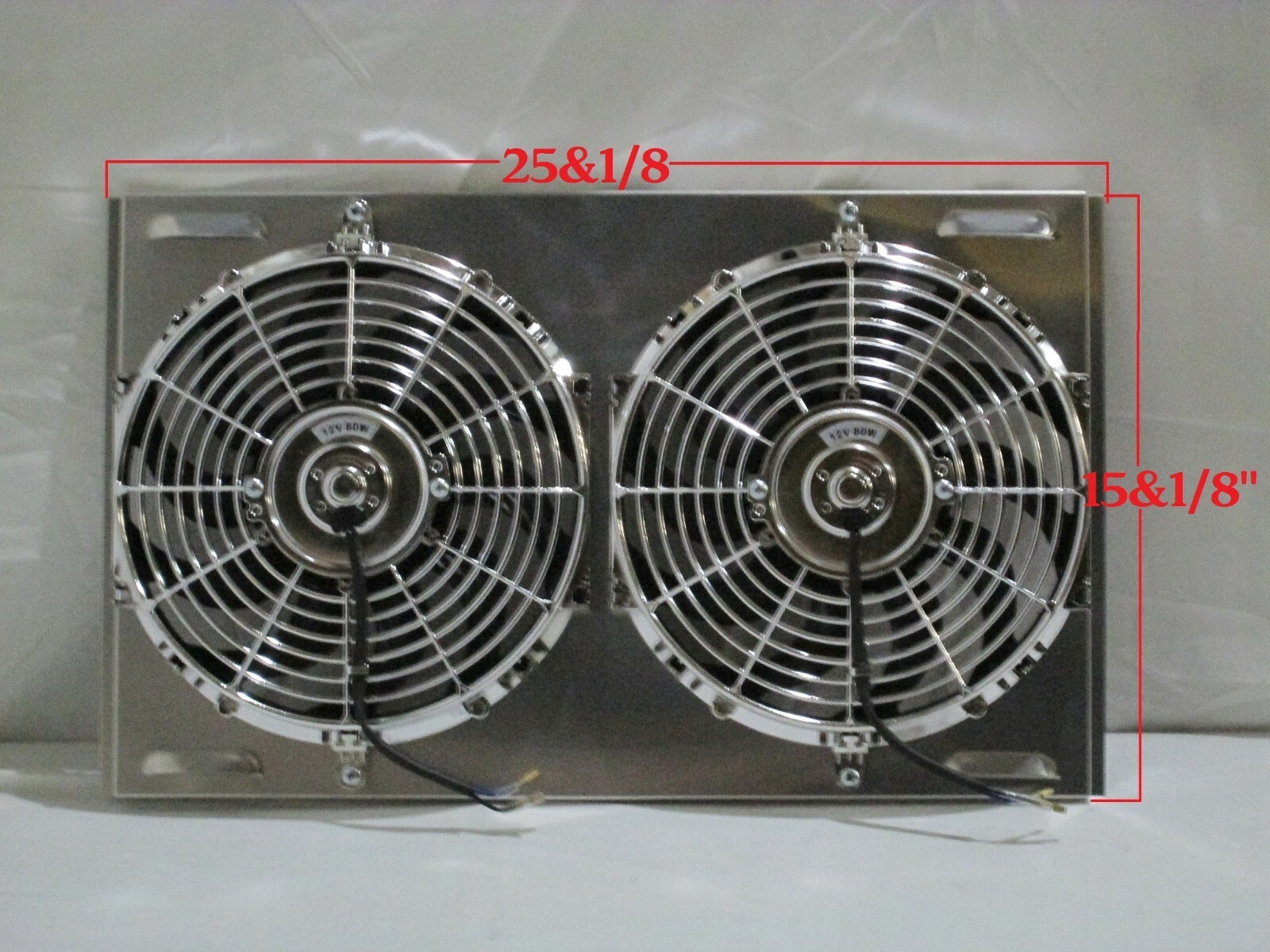 25" x 15" Universal Shroud and Dual 12" Chrome Plastic Fans