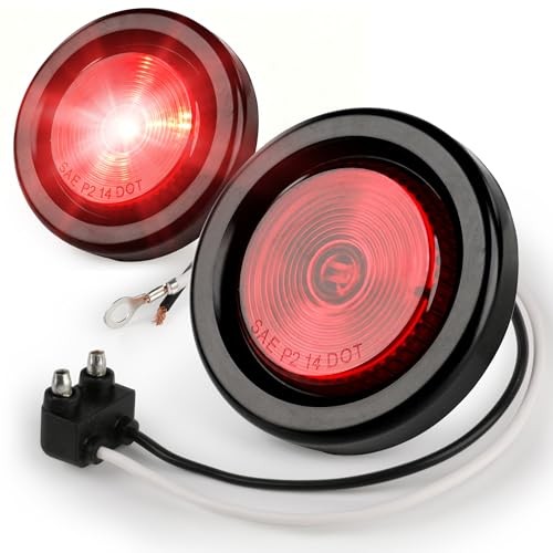 2-Inch Round LED Clearance Marker Lights - 2-Pack, P2 Rated, IP67 Red