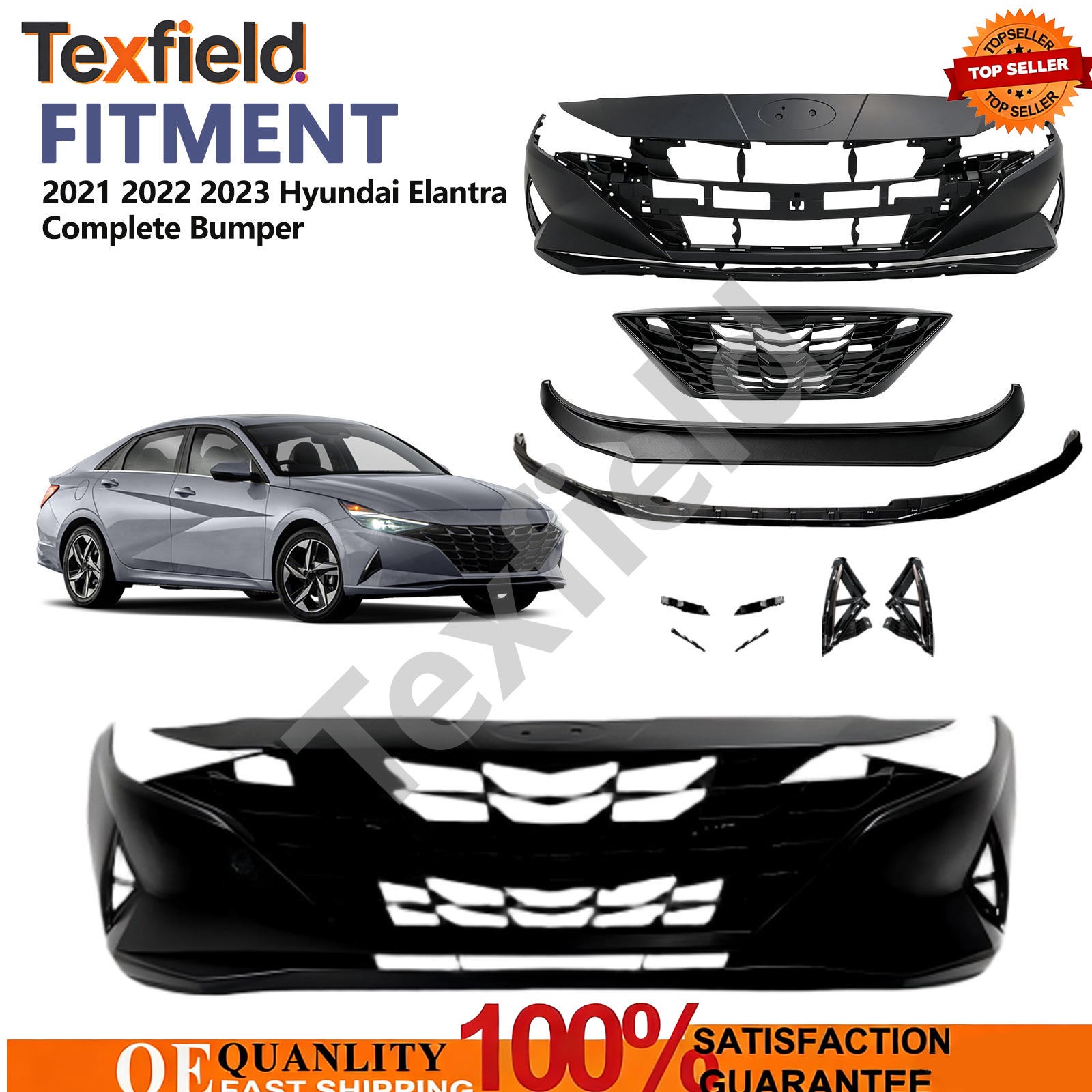 Complete Front Bumper Set Fits 2021 2022 2023 Hyundai Elantra