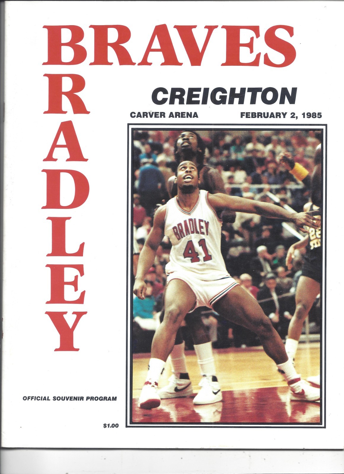 1985 2/2 basketball program Creighton Blue Jays v Bradley Braves Derrick Parks