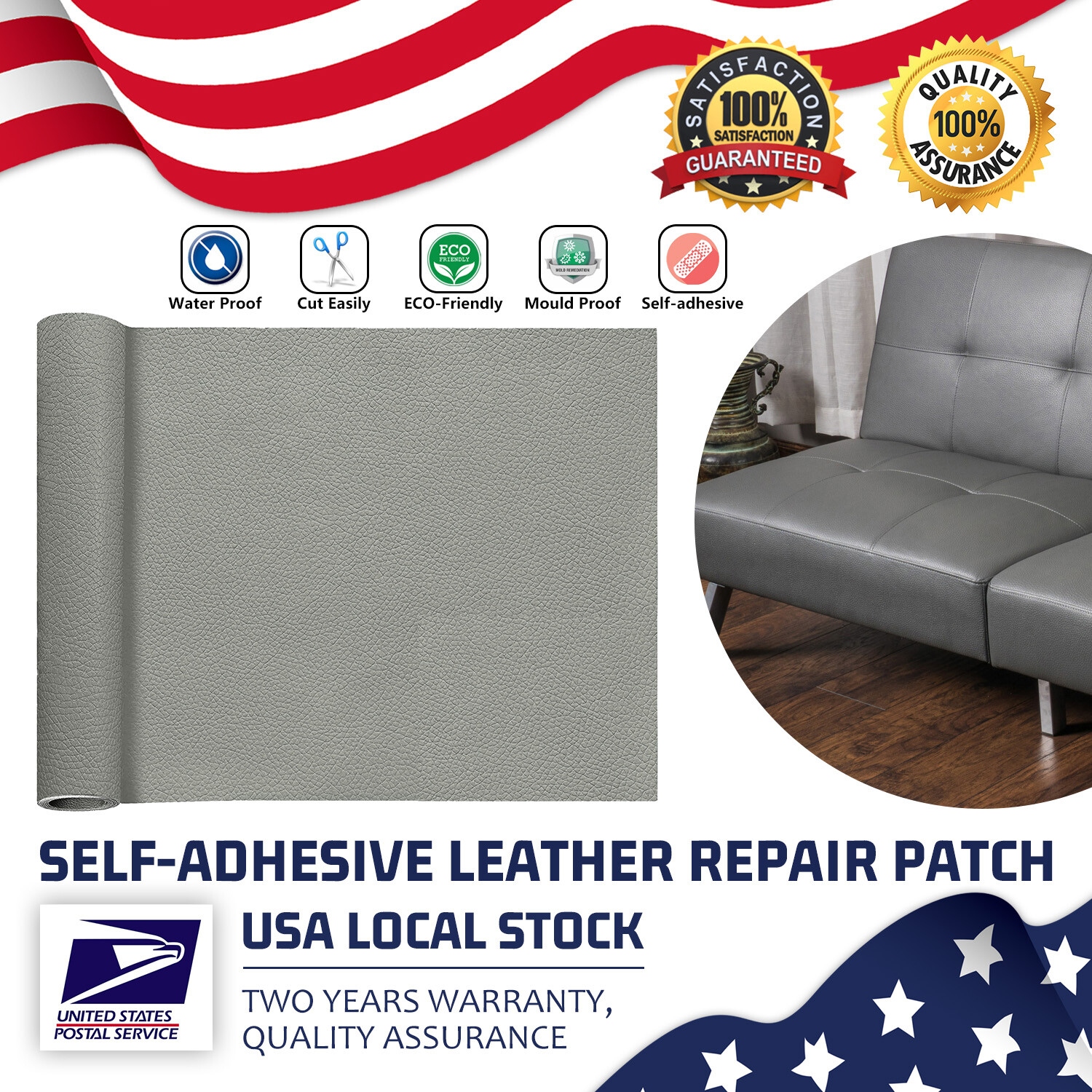 Multi-purpose Self Adhesive Grey Leather Repair Patch For Sofa Car Seat Chair