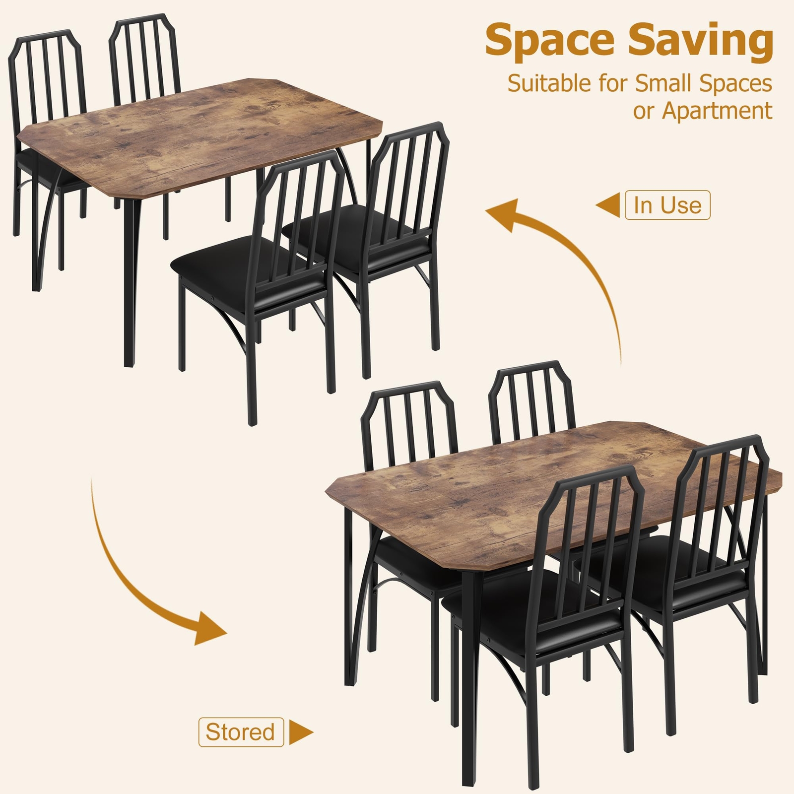 5 Piece Dining Room Table Set ,Home Kitchen Table and Chairs for Small Space NEW