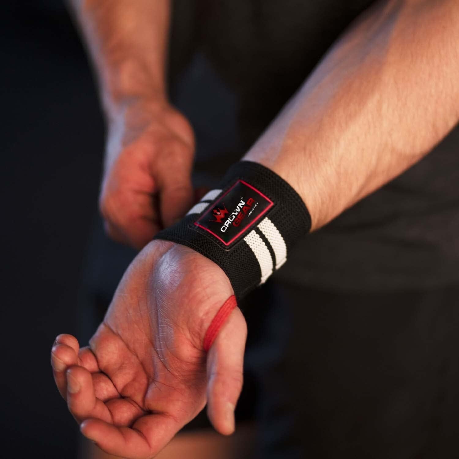 Crown Gear Weight Lifting Wrist Support Wraps with Thumb Loop