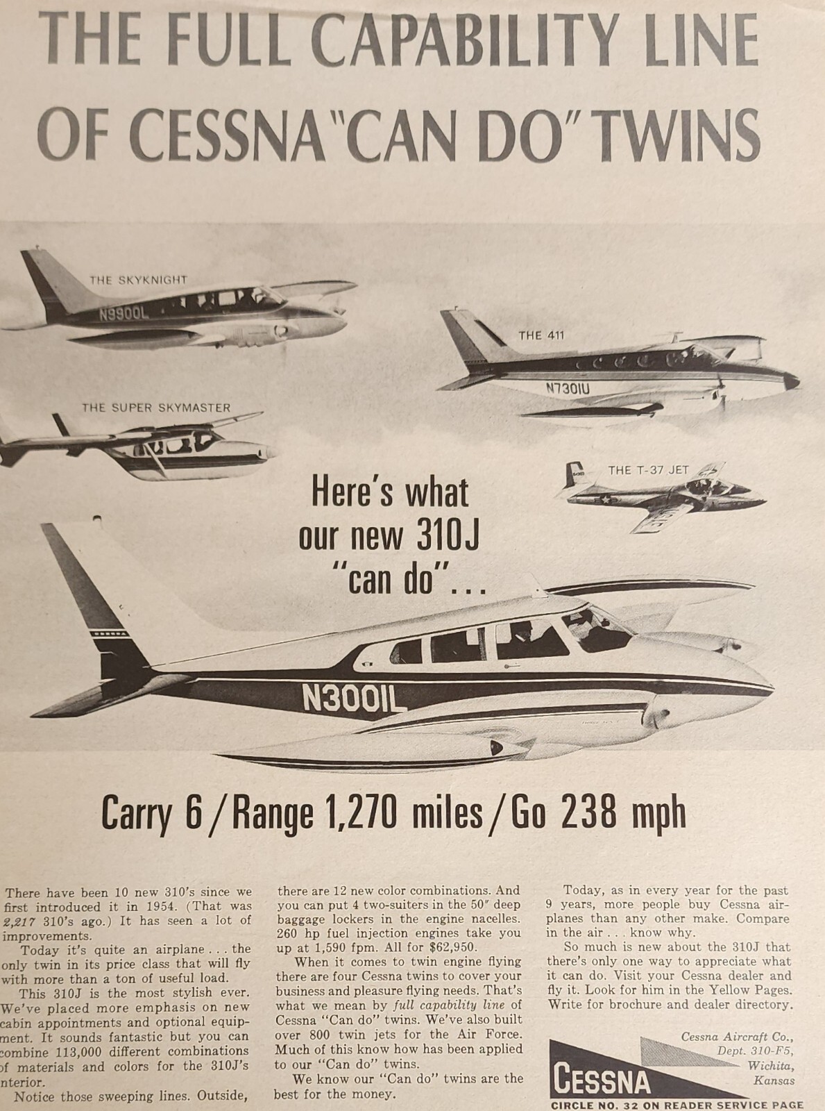 Cessna Aircraft Plane Magazine Ad Advertisement Vintage Wall Art