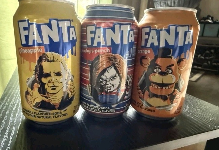 Chuckys Punch Michael Myers/ Five Nights Freddys Halloween Lot Fanta Soda Can