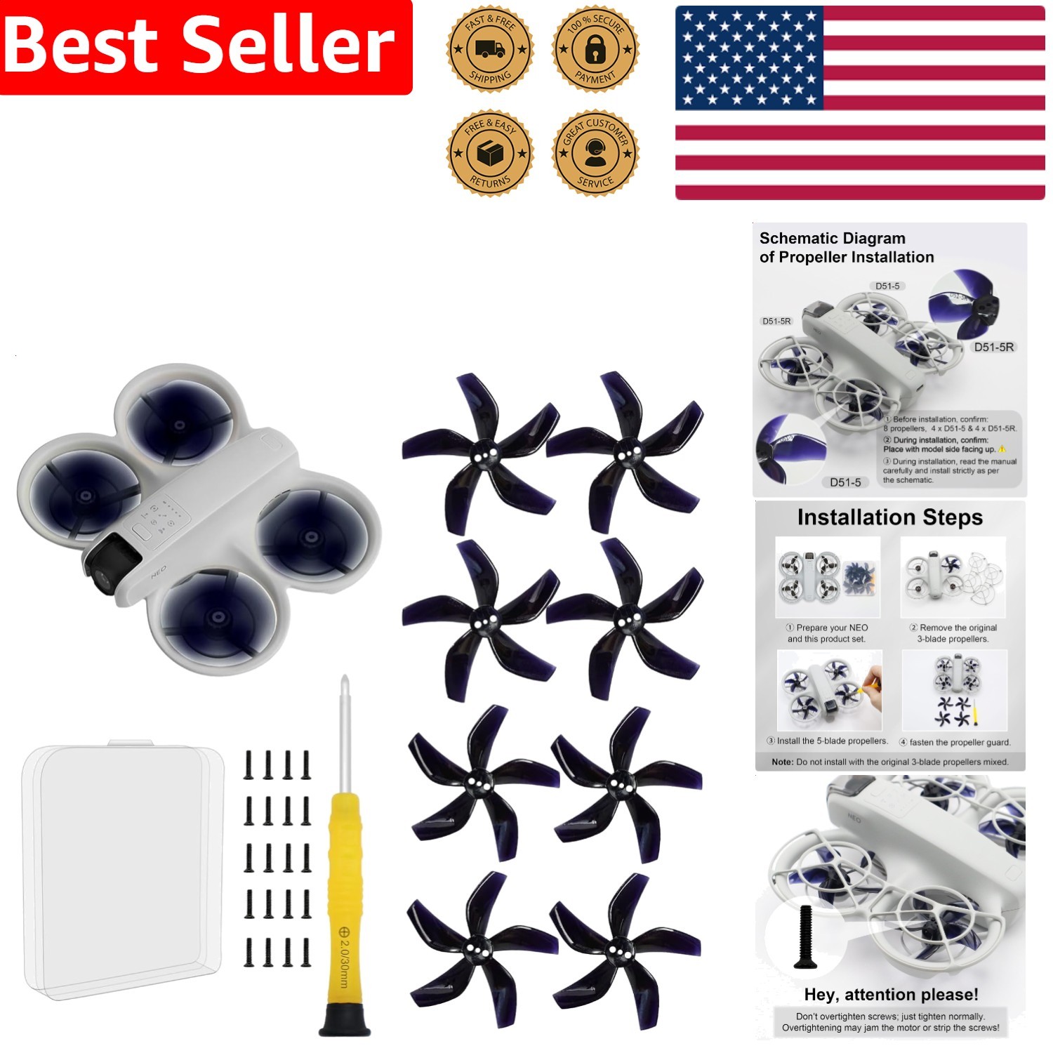 Colorful Drone Blades DJI NEO Silent Power Reduction Complete Upgrade Kit Screws