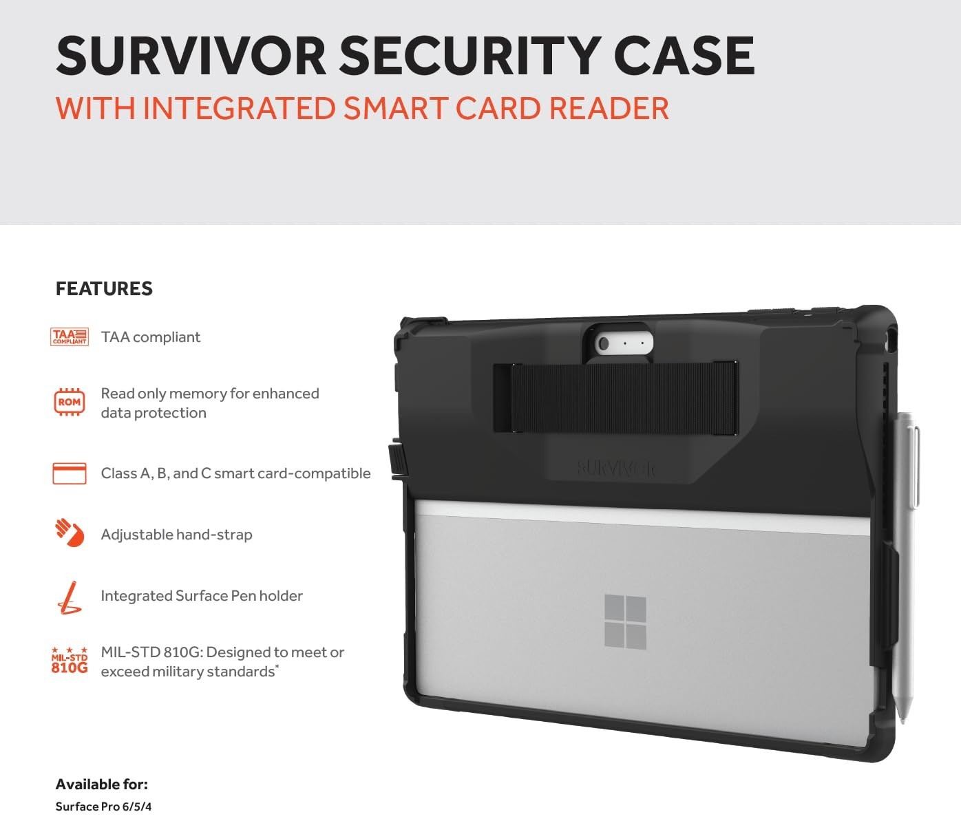 New Griffin Survivor Security Case Smart Card Reader Surface Pro 7 6 5 4 GFB-048