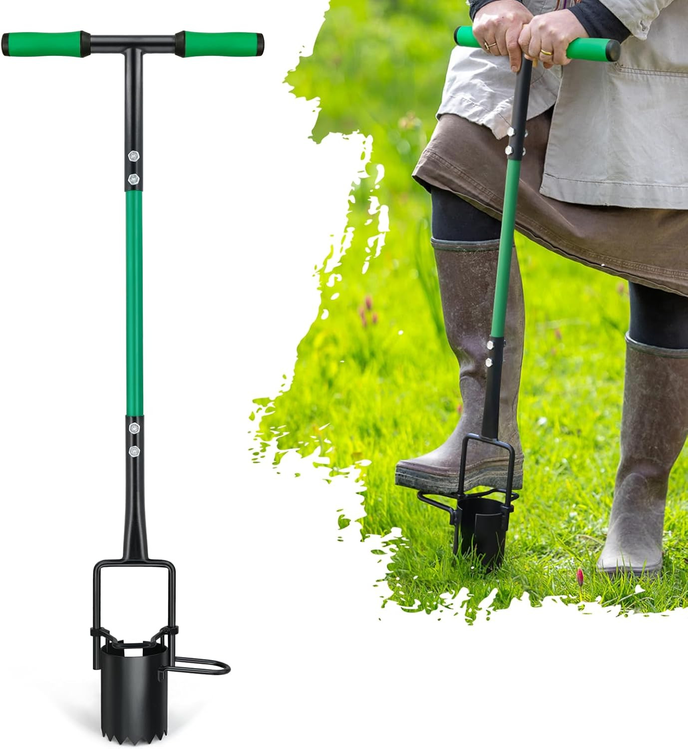 Bulb Planter Tool, Sod Plugger with Long Handle Serrated Base, 5-In-1 Lawn Plug